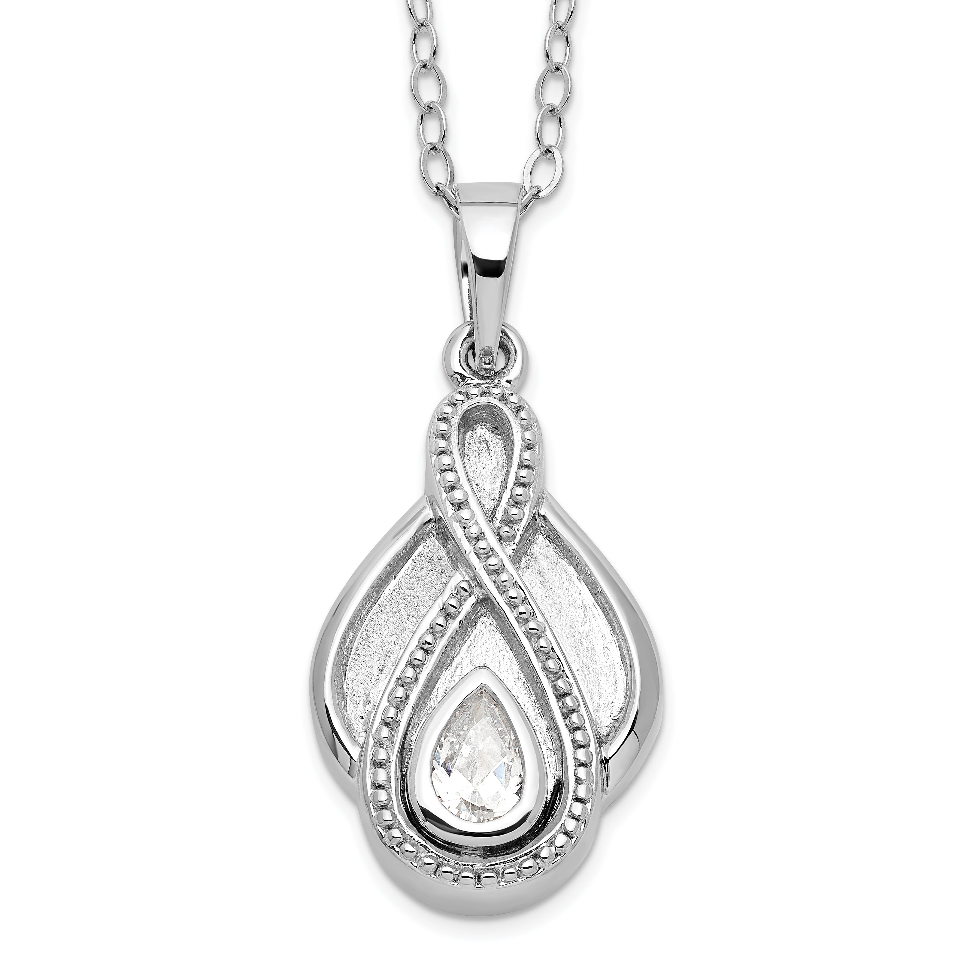 Sentimental Expressions Sterling Silver Rhodium-plated CZ Tear Of Strength Ash Holder 18 Inch Necklace