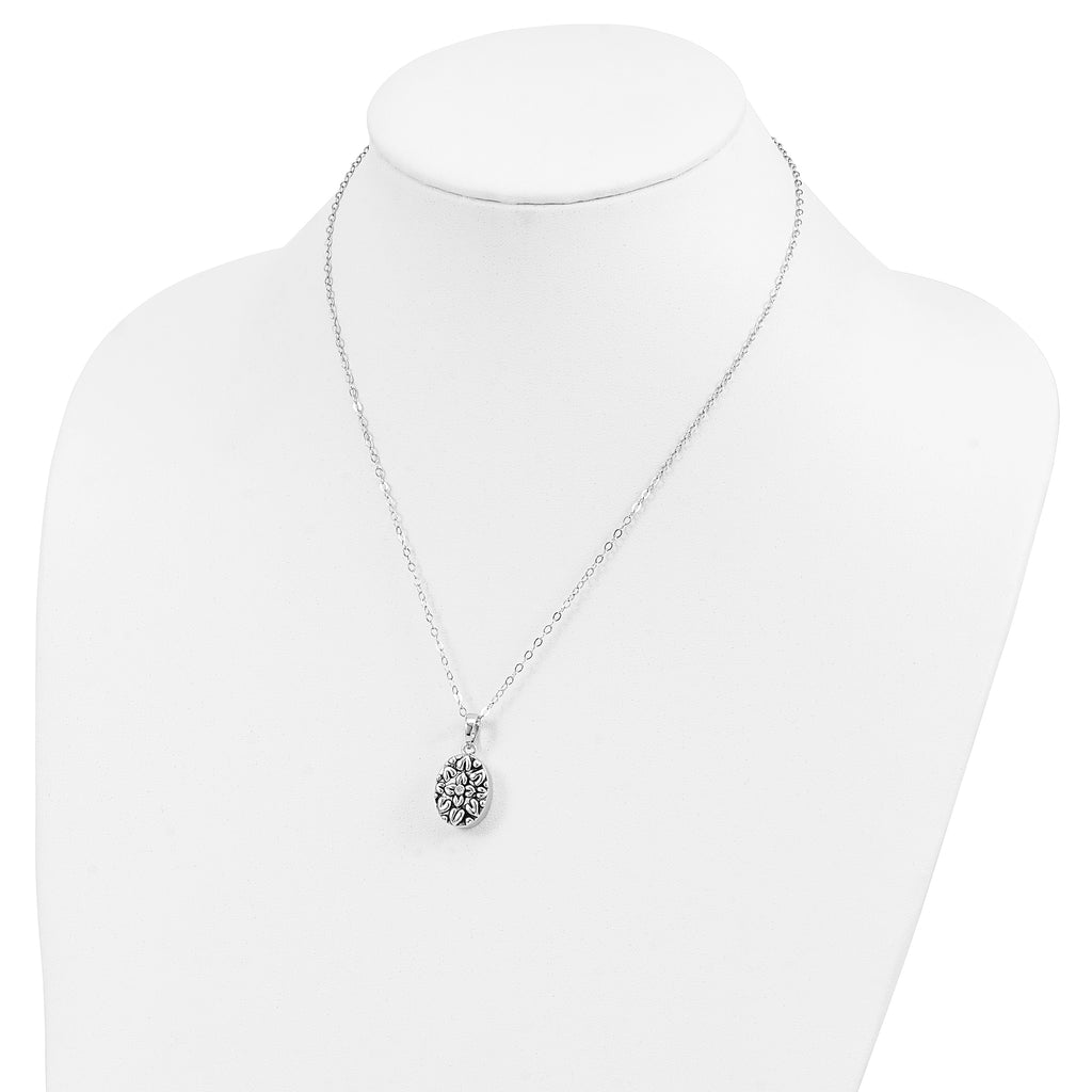 Sentimental Expressions Sterling Silver Rhodium-plated CZ Antiqued Flower Ash Holder 18 Inch Necklace