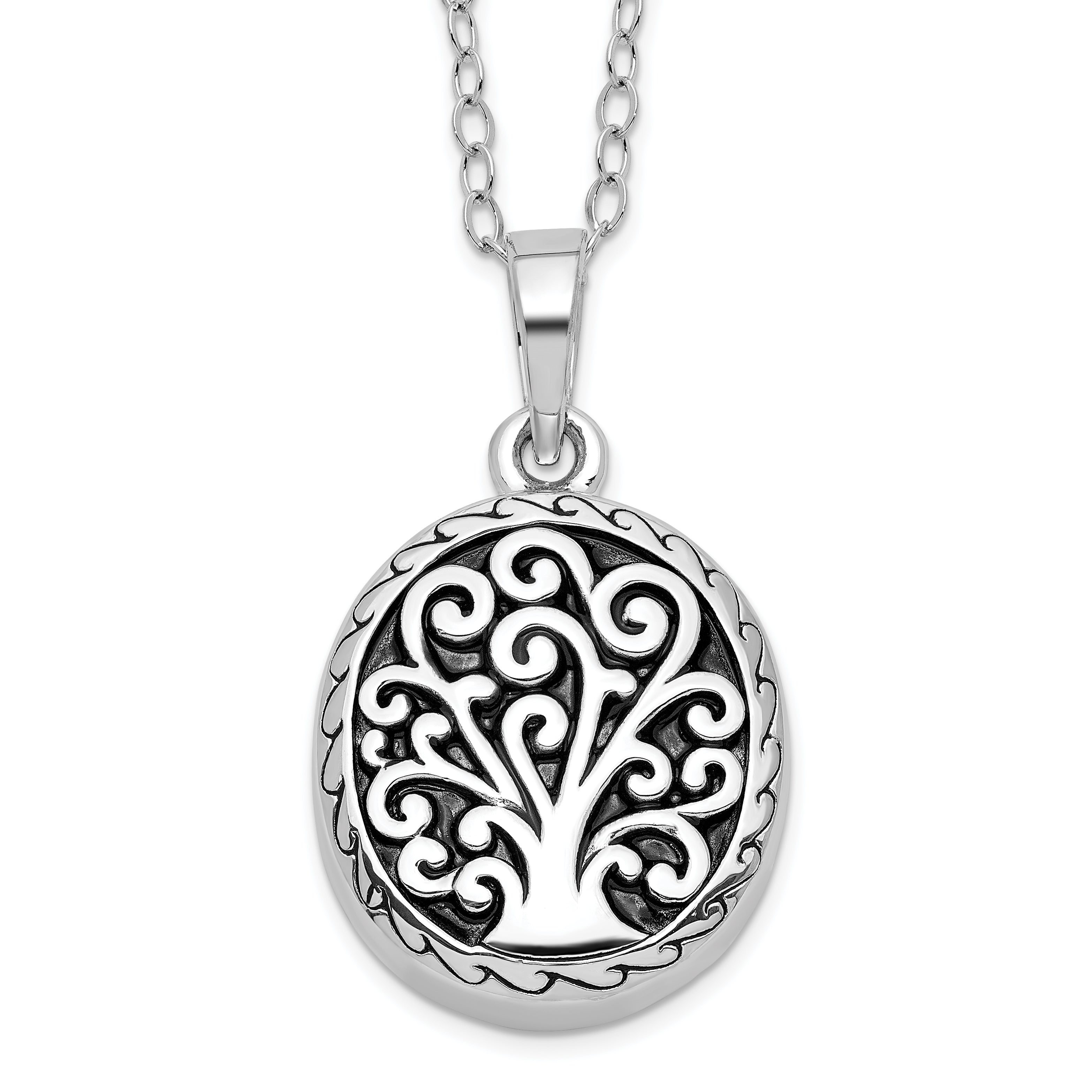 Sentimental Expressions Sterling Silver Rhodium-plated Antiqued Tree of Life Ash Holder 18 Inch Necklace Main image