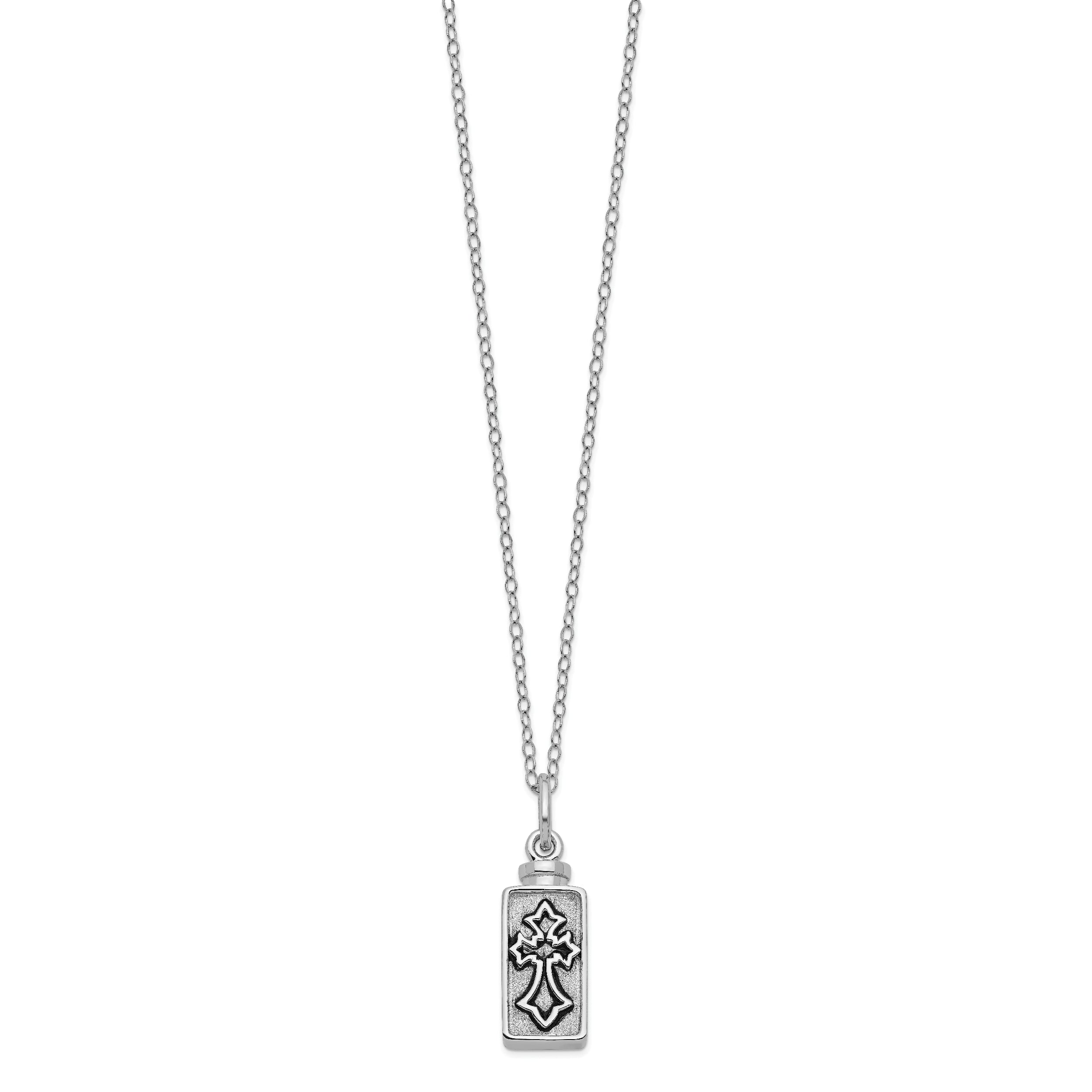 Sentimental Expressions Sterling Silver Rhodium-plated Antiqued Rectangle Box Cross Ash Holder 18 Inch Necklace