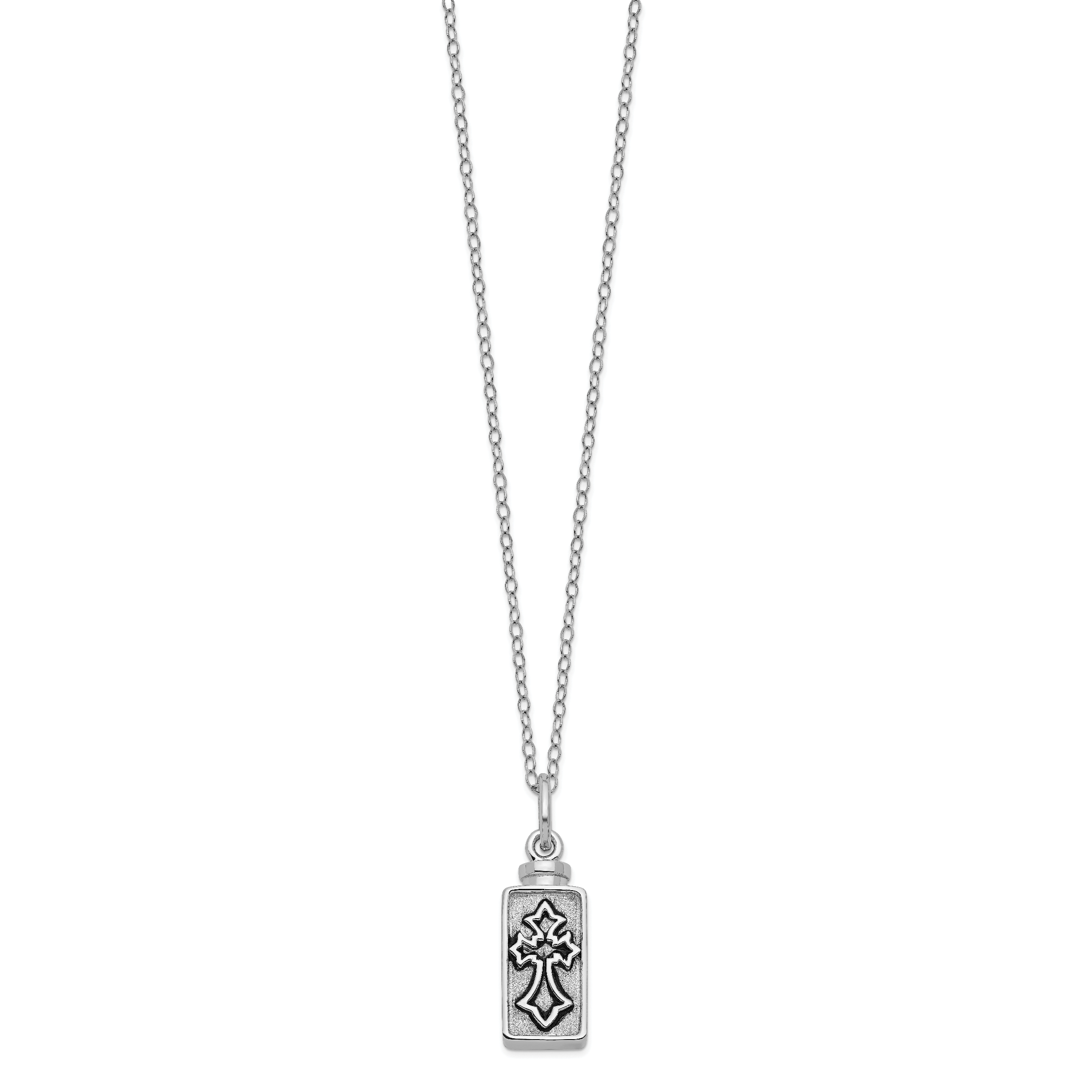 Sentimental Expressions Sterling Silver Rhodium-plated Antiqued Rectangle Box Cross Ash Holder 18 Inch Necklace Secondary image