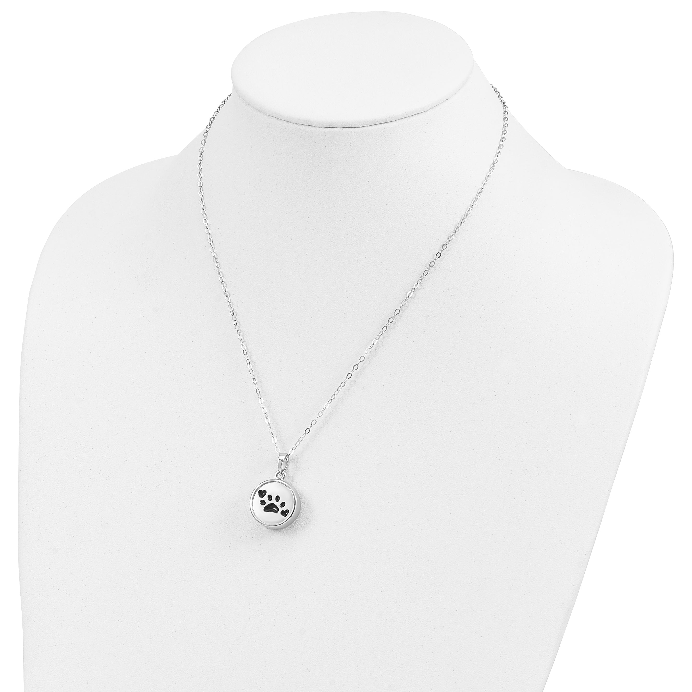 Sentimental Expressions Sterling Silver Rhodium-plated Enameled Paw Print Ash Holder 18 Inch Necklace
