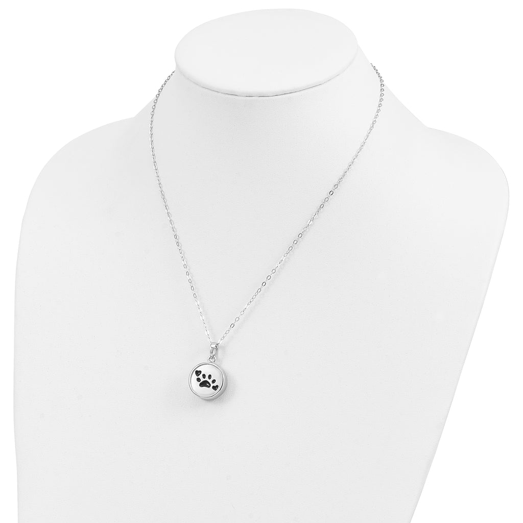 Sentimental Expressions Sterling Silver Rhodium-plated Enameled Paw Print Ash Holder 18 Inch Necklace