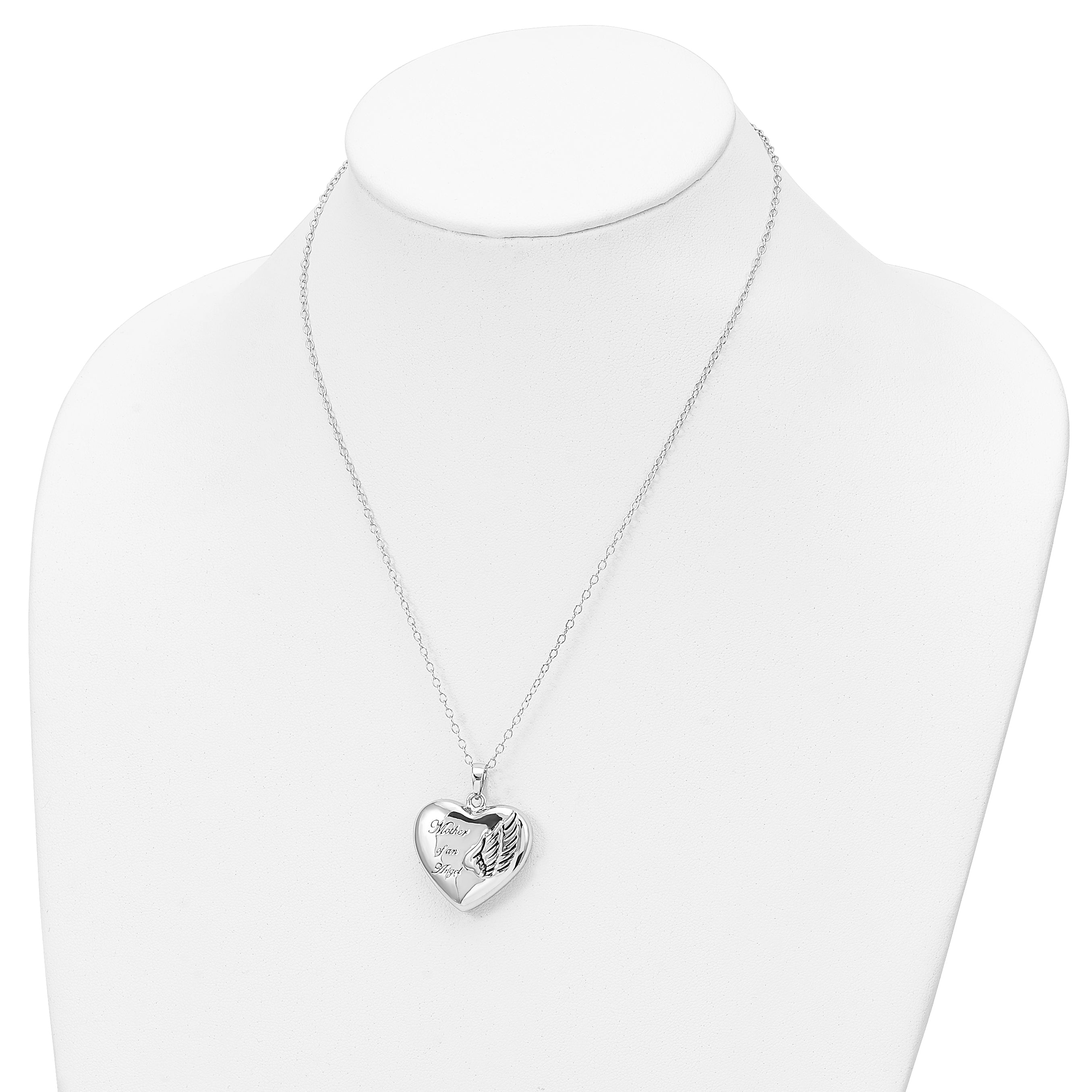 Sentimental Expressions Sterling Silver Rhodium-plated and Antiqued Mother of an Angel Heart Ash Holder 18 Inch Necklace