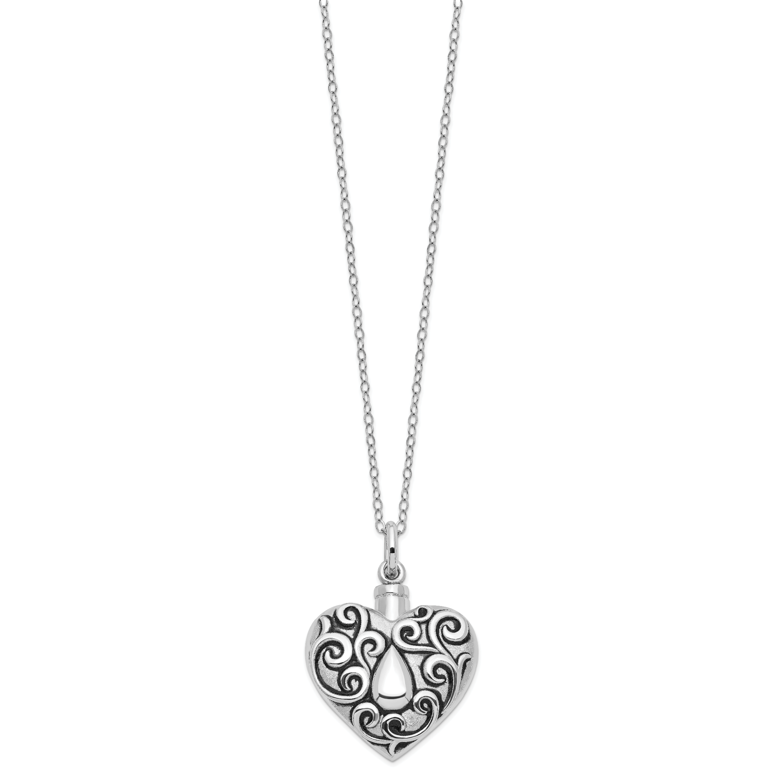 Sentimental Expressions Sterling Silver Rhodium-plated Antiqued Grieving Heart Ash Holder 18 Inch Necklace Secondary image