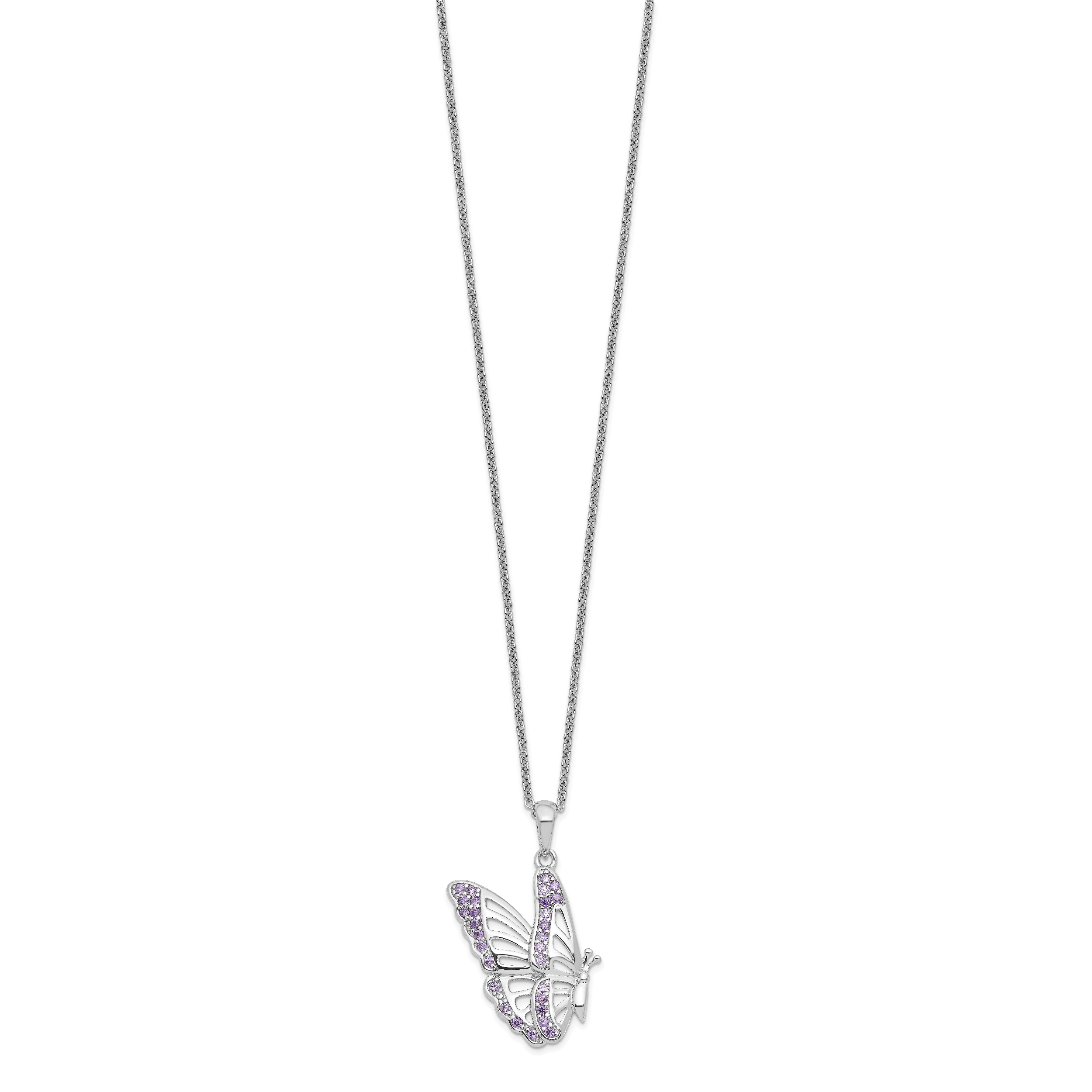Sentimental Expressions Sterling Silver Rhodium-plated CZ Never Give Up Butterfly 18in. Necklace Secondary image