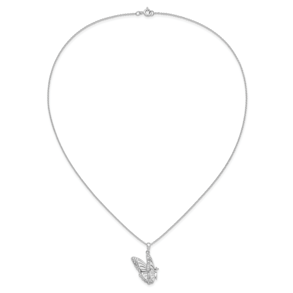 Sentimental Expressions Sterling Silver Rhodium-plated CZ Never Give Up Butterfly 18in. Necklace