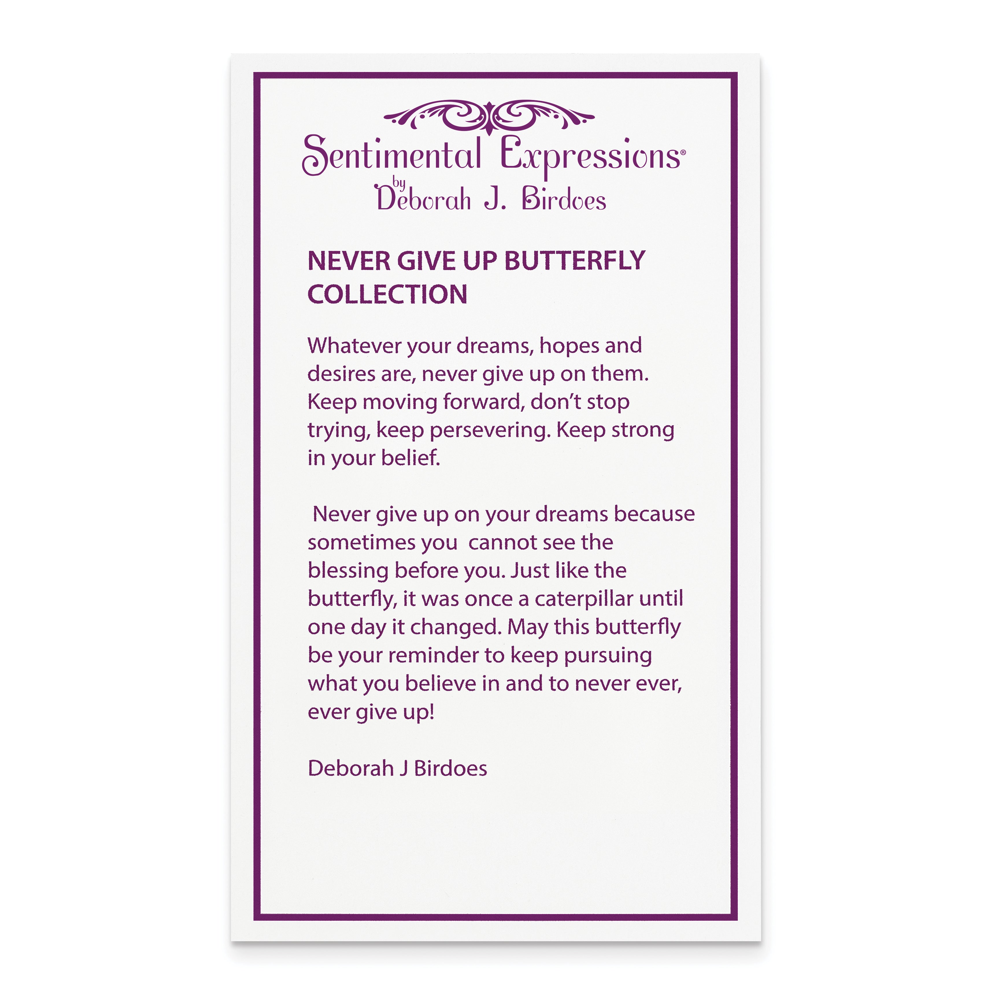 Sentimental Expressions Sterling Silver Rhodium-plated CZ Never Give Up Butterfly 18in. Necklace