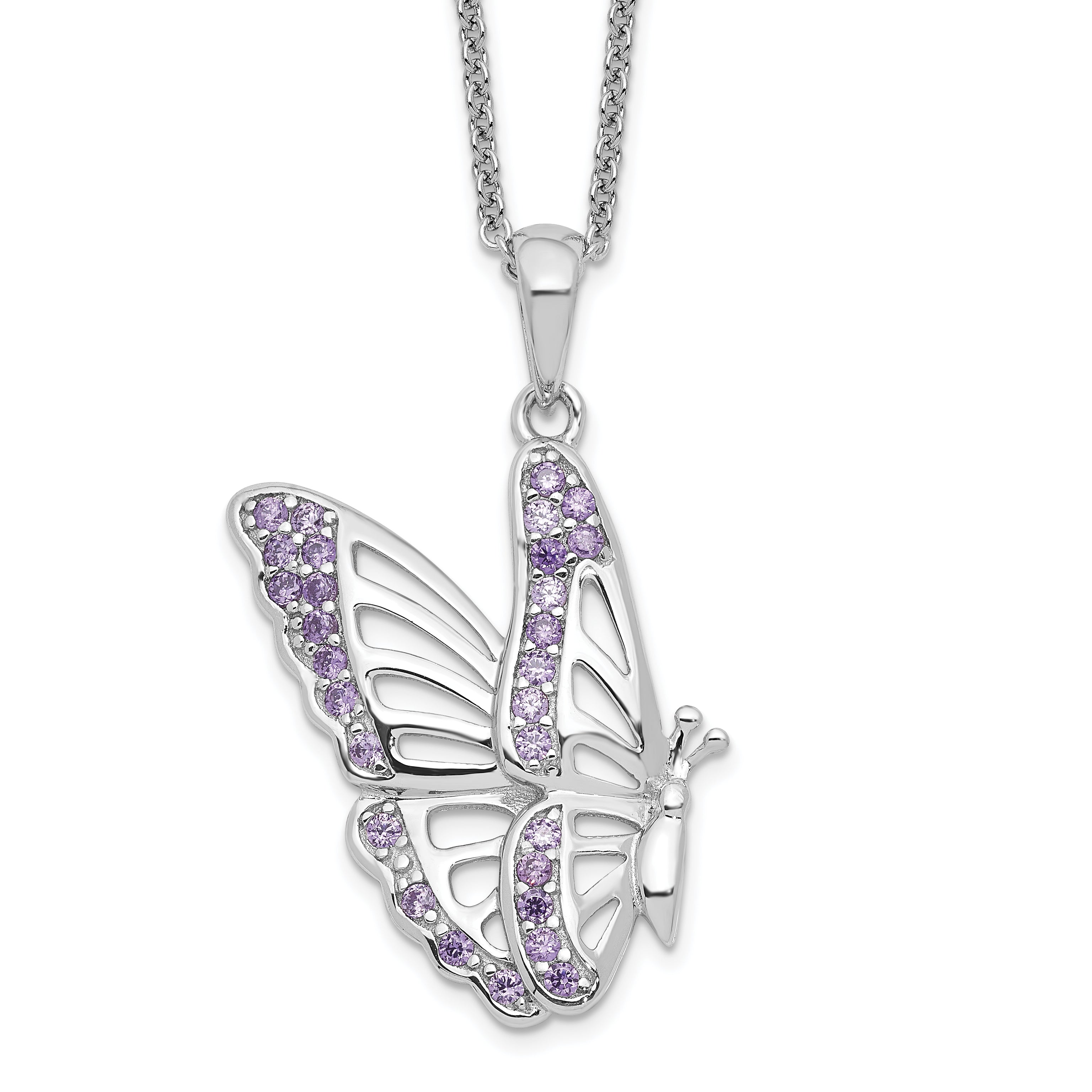 Sentimental Expressions Sterling Silver Rhodium-plated CZ Never Give Up Butterfly 18in. Necklace Main image