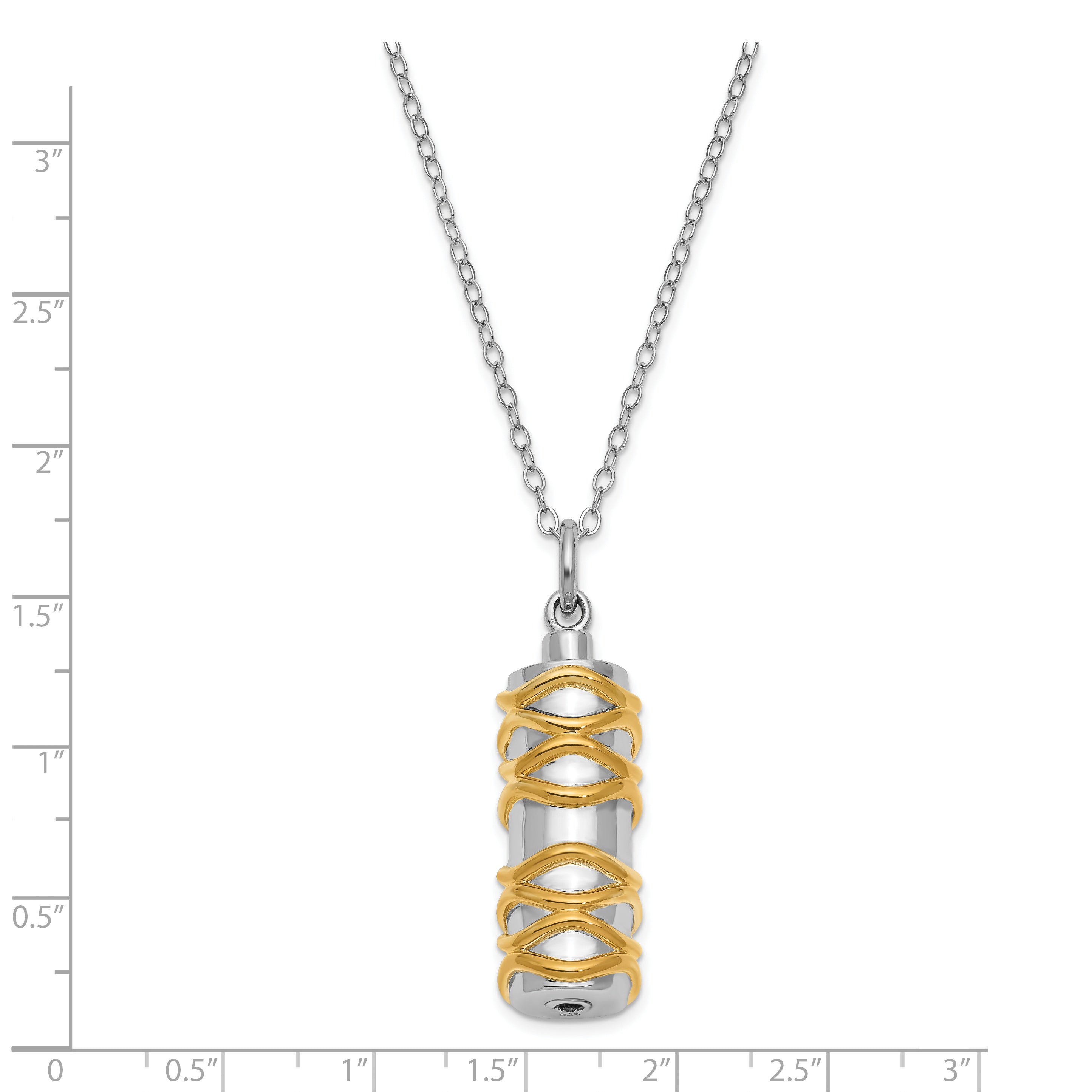 Sentimental Expressions Sterling Silver Rhodium-plated Cylinder Gold-tone Accent Ash Holder 18 Inch Necklace