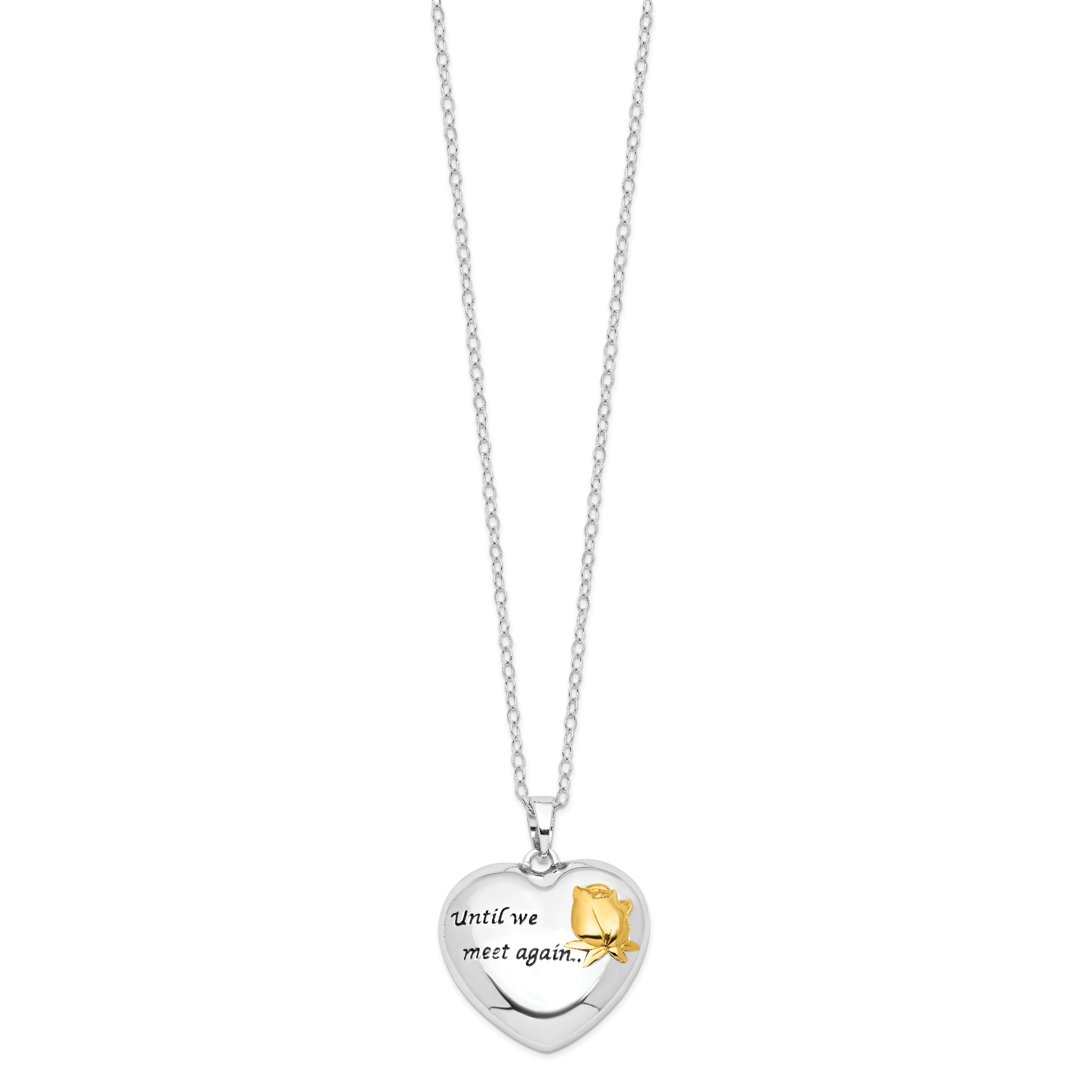 Sentimental Expressions Sterling Silver Rhodium-plated Antiqued Gold-tone Accent Until We Meet Again Heart Ash Holder 18 Inch Necklace Secondary image