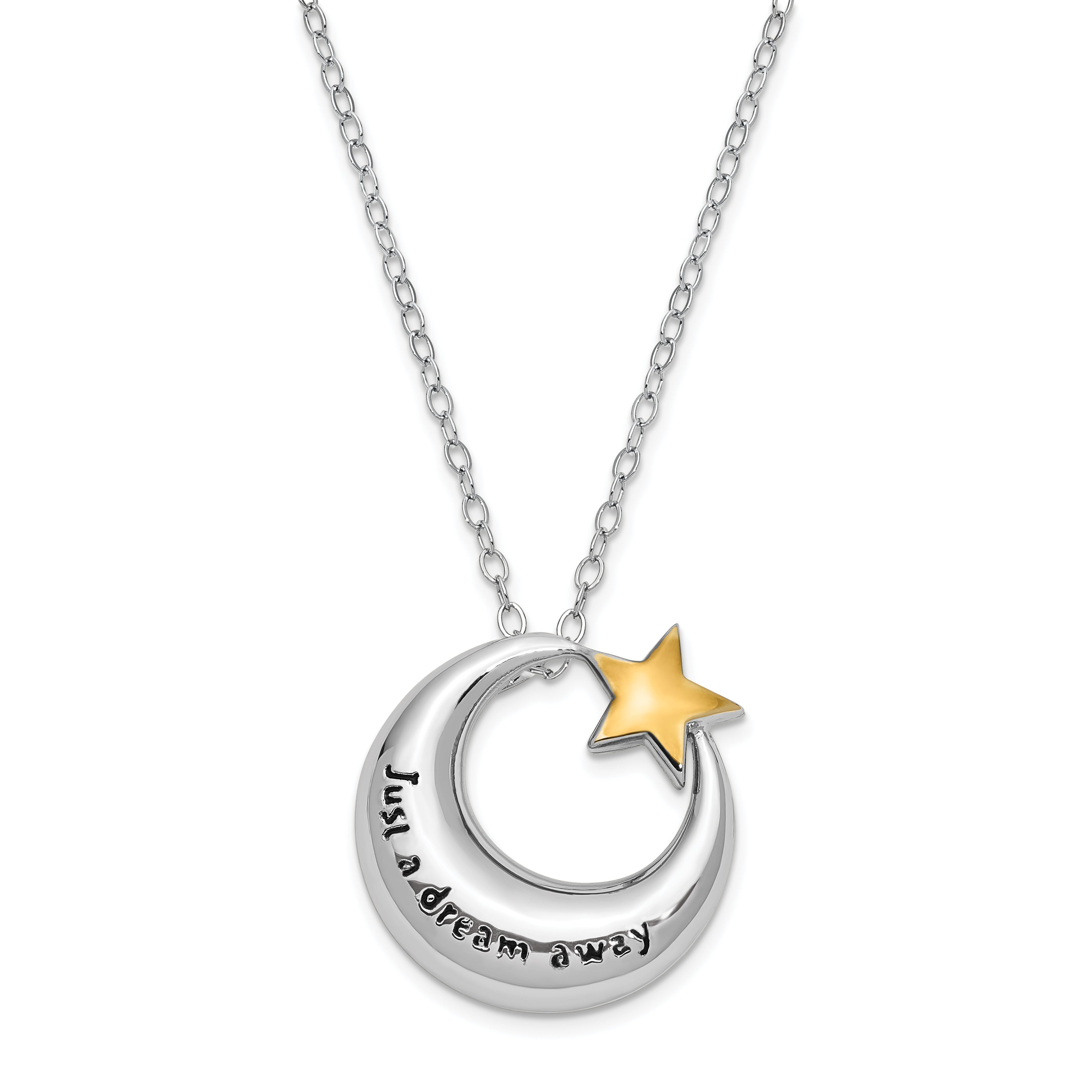 Sentimental Expressions Sterling Silver Rhodium Antiqued Just A Dream Away Moon with Gold-tone Accent Star Ash Holder 18 Inch Necklace Secondary image