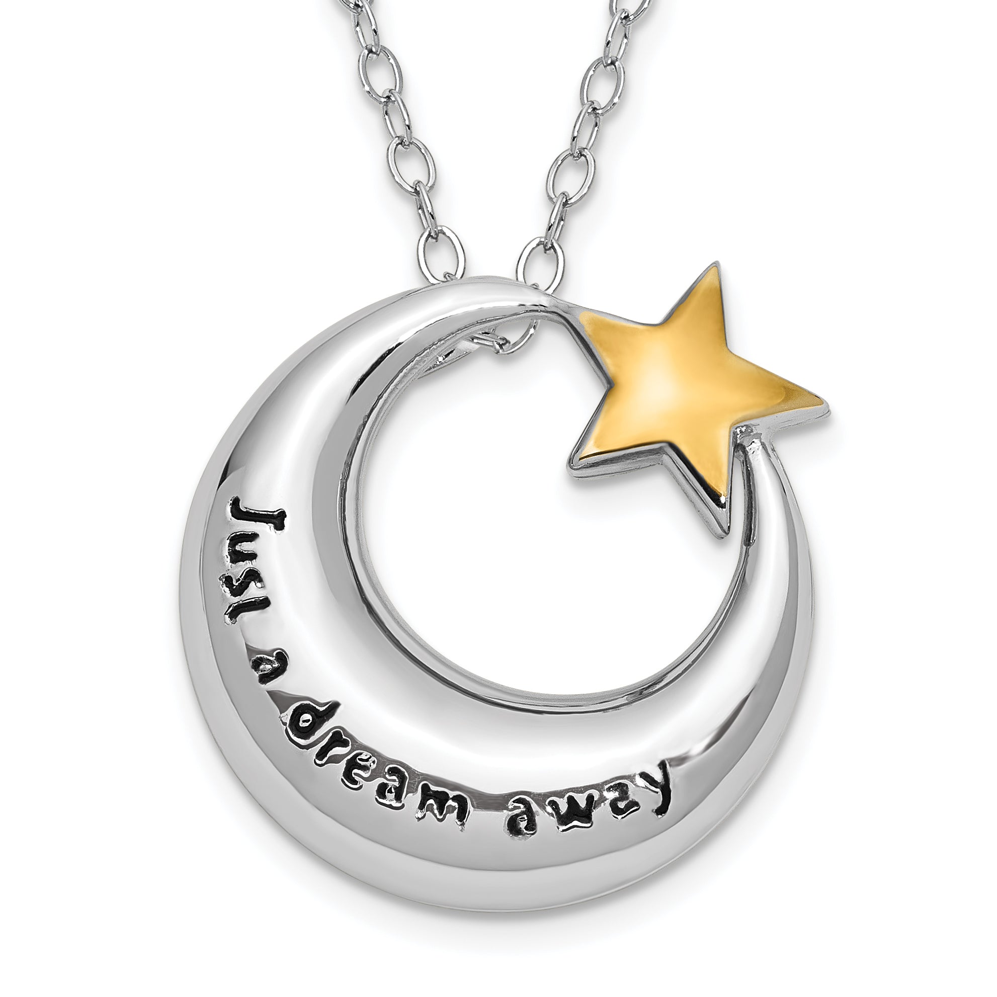 Sentimental Expressions Sterling Silver Rhodium Antiqued Just A Dream Away Moon with Gold-tone Accent Star Ash Holder 18 Inch Necklace Main image