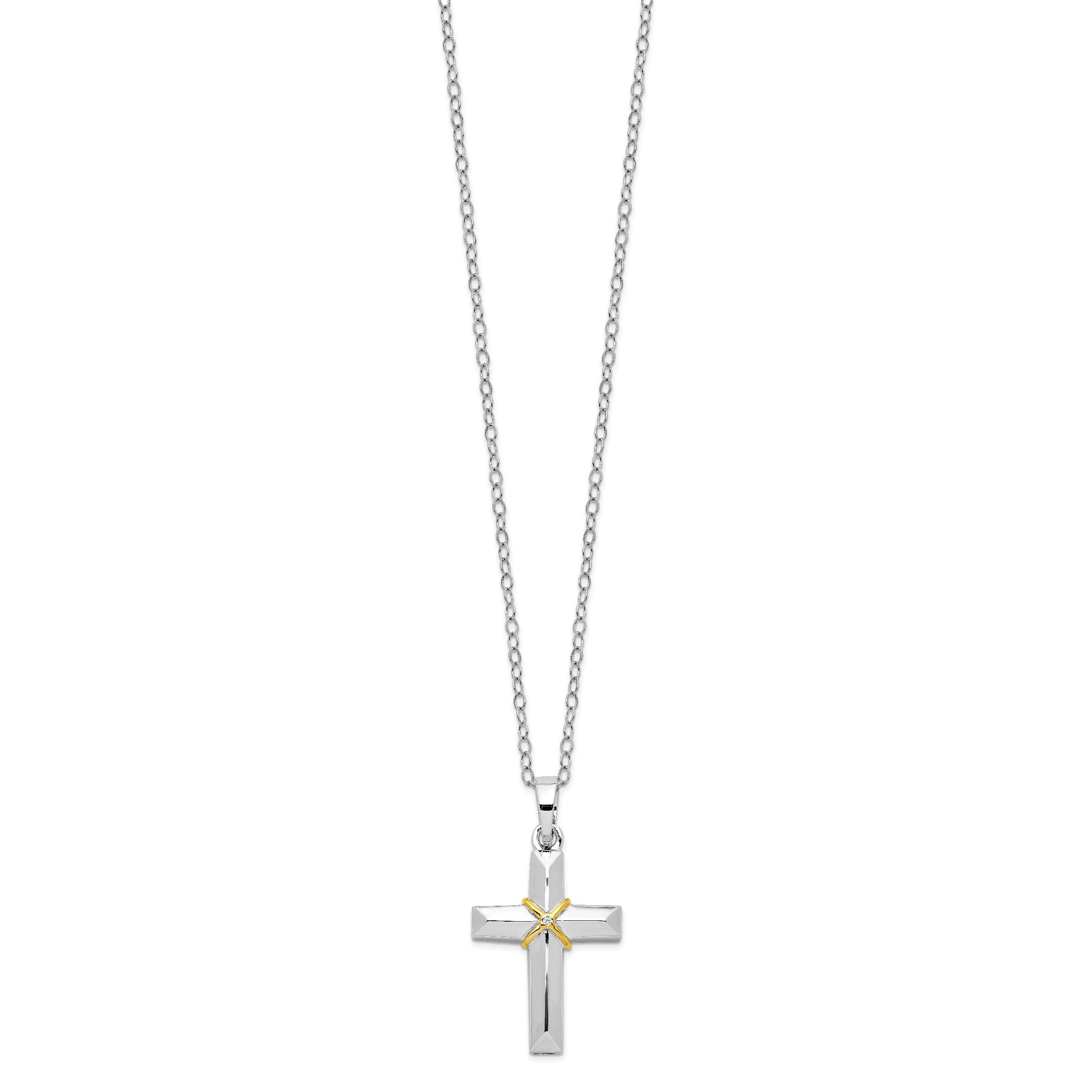 Sentimental Expressions Sterling Silver Rhodium-plated CZ Gold-tone Accent Cross Ash Holder 18 Inch Necklace Secondary image
