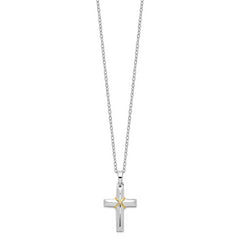 Sentimental Expressions Sterling Silver Rhodium-plated CZ Gold-tone Accent Cross Ash Holder 18 Inch Necklace