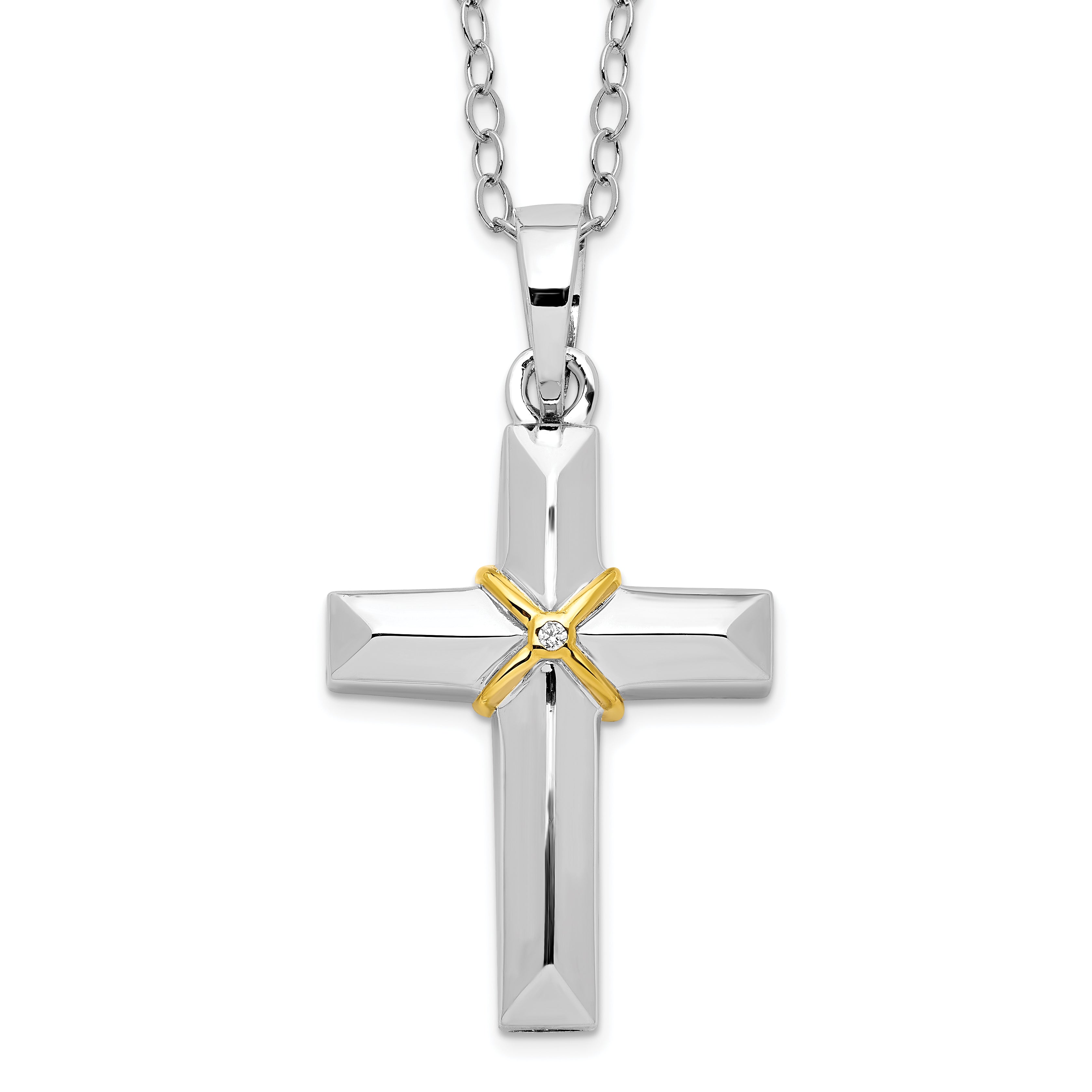 Sentimental Expressions Sterling Silver Rhodium-plated CZ Gold-tone Accent Cross Ash Holder 18 Inch Necklace Main image