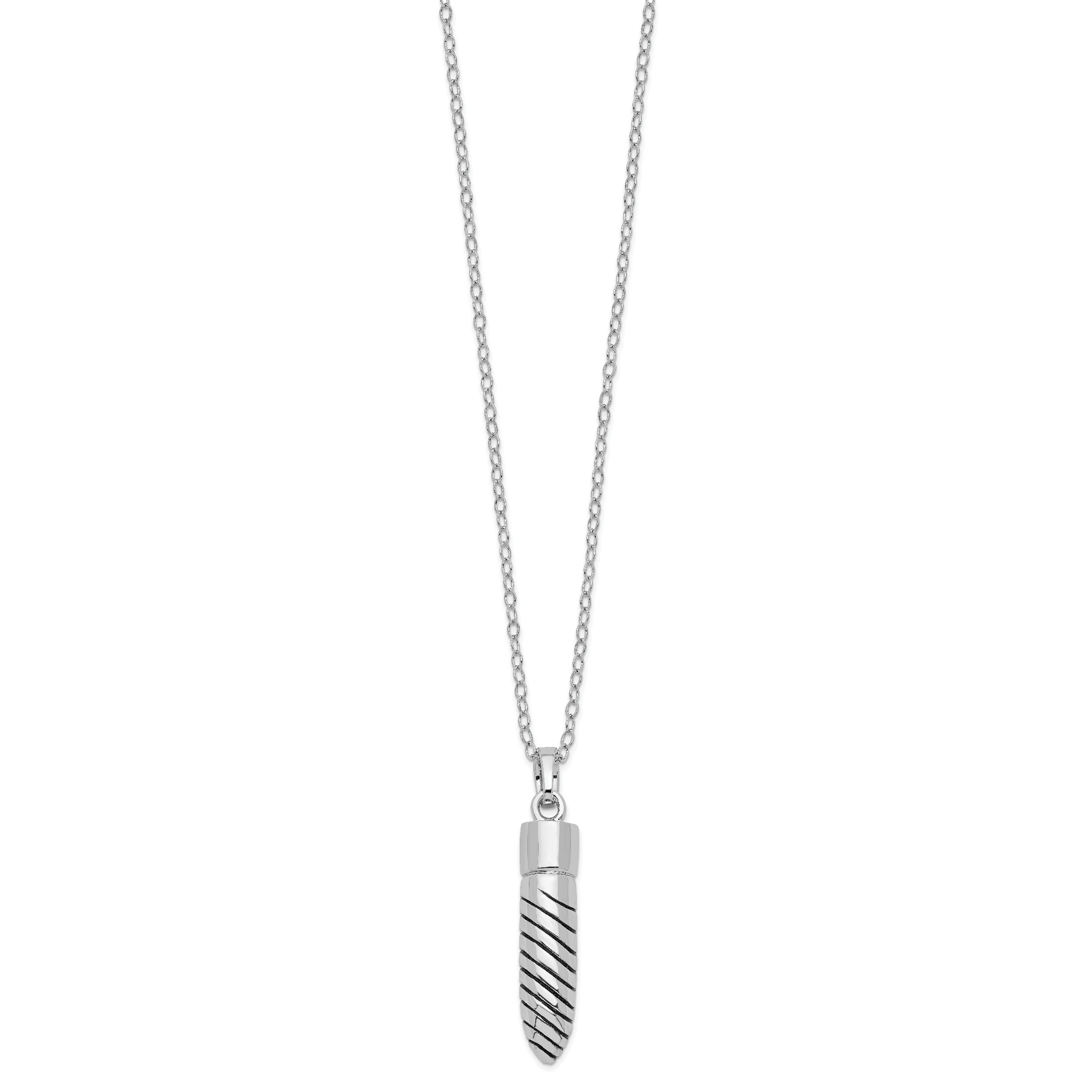 Sentimental Expressions Sterling Silver Rhodium-plated Antiqued Lined Bullet Ash Holder 18 Inch Necklace