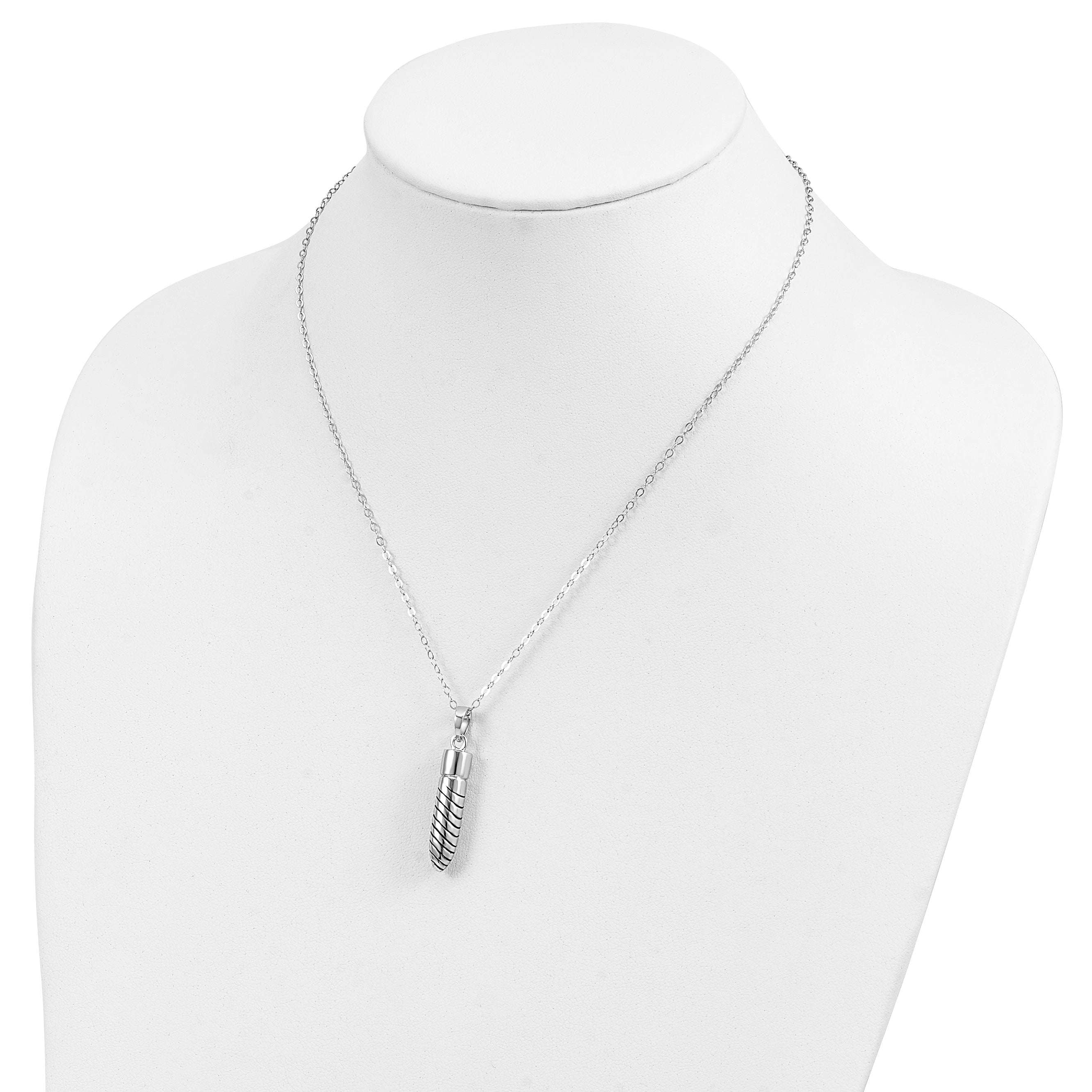 Sentimental Expressions Sterling Silver Rhodium-plated Antiqued Lined Bullet Ash Holder 18 Inch Necklace