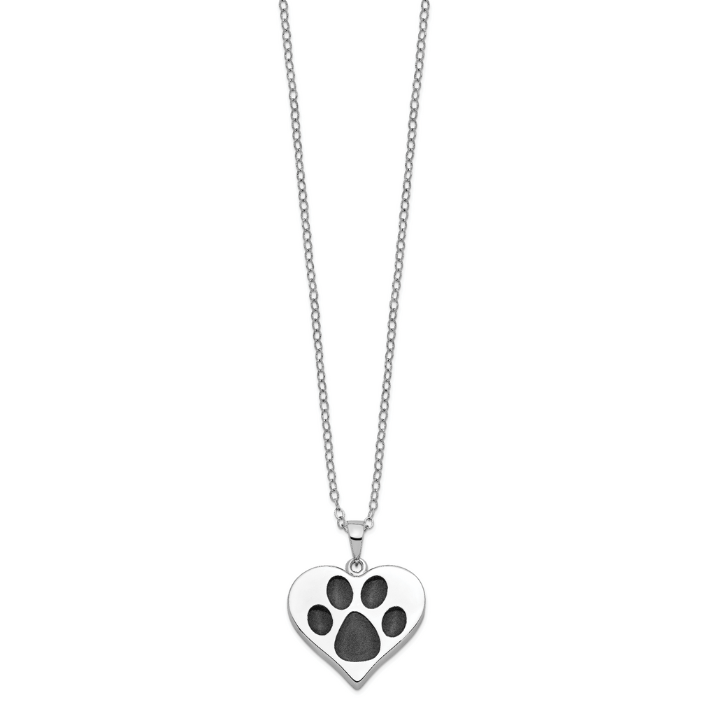 Sentimental Expressions Sterling Silver Rhodium-plated Antiqued Black Paw In Heart Ash Holder 18 Inch Necklace