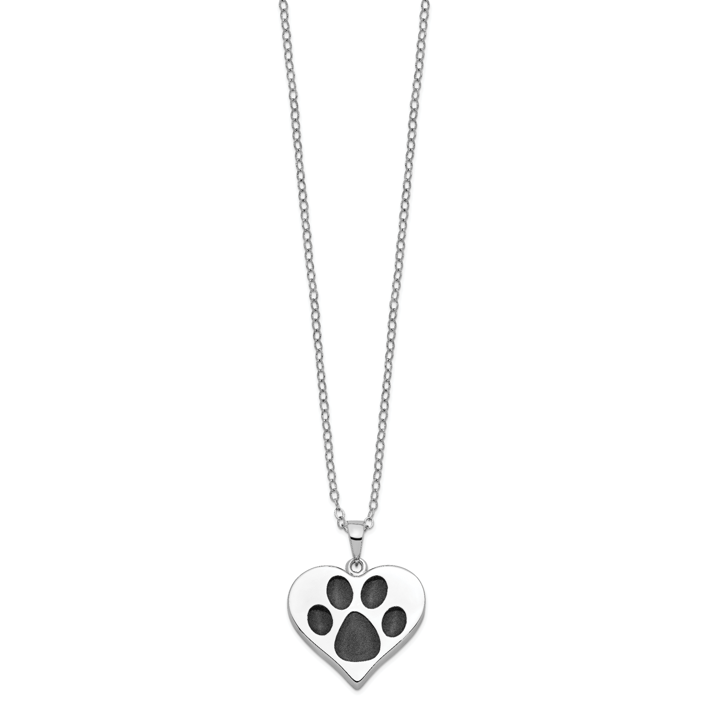 Sentimental Expressions Sterling Silver Rhodium-plated Antiqued Black Paw In Heart Ash Holder 18 Inch Necklace