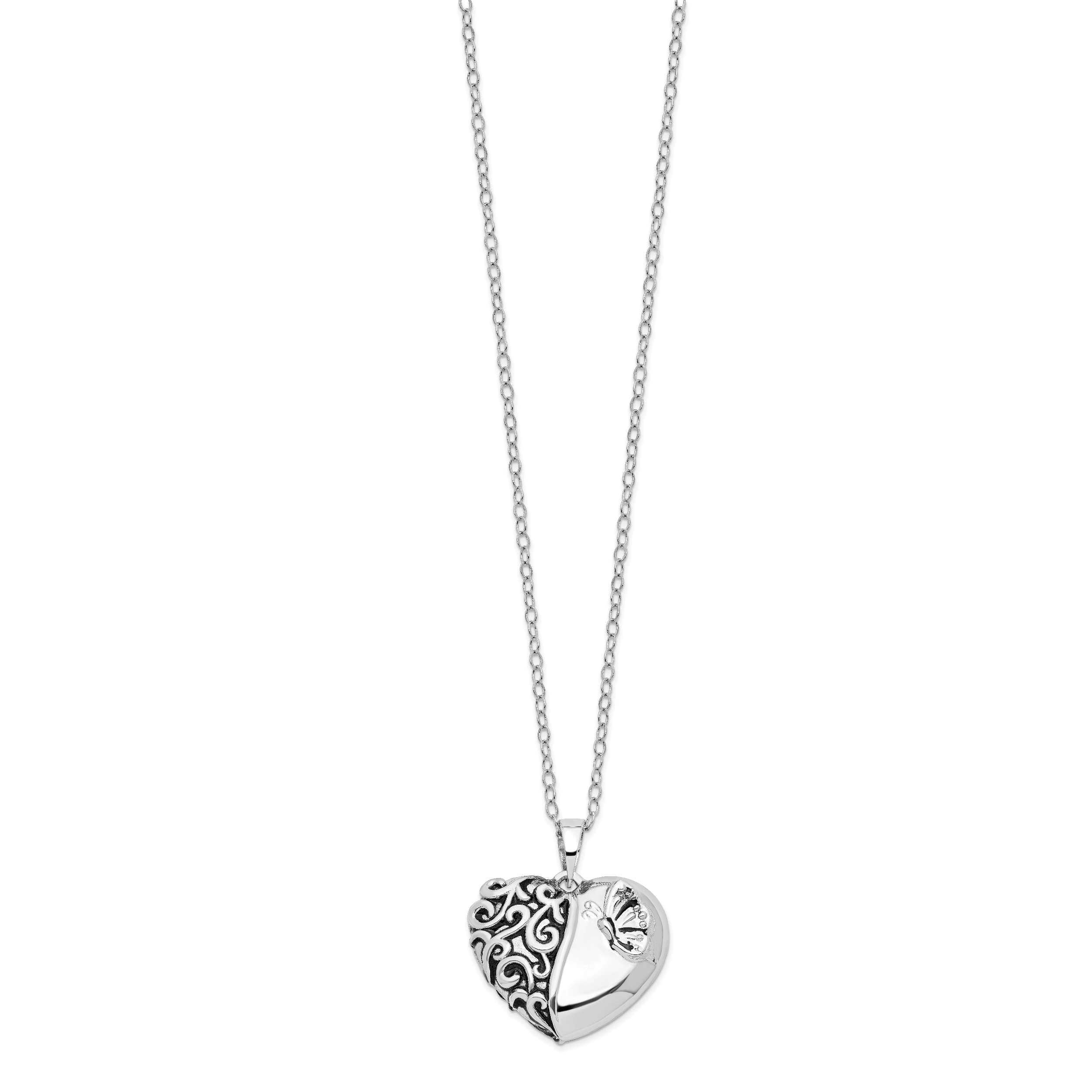 Sentimental Expressions Sterling Silver Rhodium-plated Antiqued One More Day Heart Shape with Butterfly Ash Holder 18 Inch Necklace Secondary image