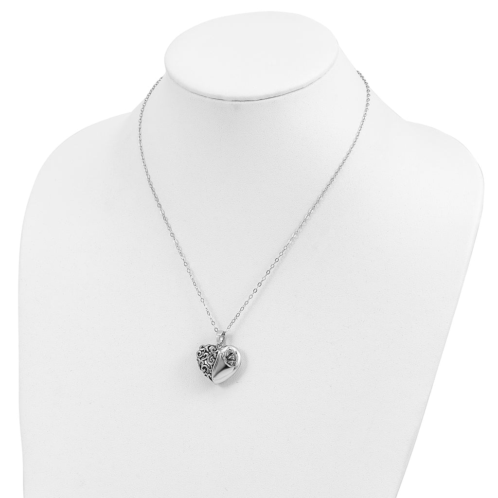 Sentimental Expressions Sterling Silver Rhodium-plated Antiqued One More Day Heart Shape with Butterfly Ash Holder 18 Inch Necklace
