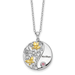 Sentimental Expressions Sterling Silver Gold-tone Pink and Clear CZ Mother Heart 18in Necklace