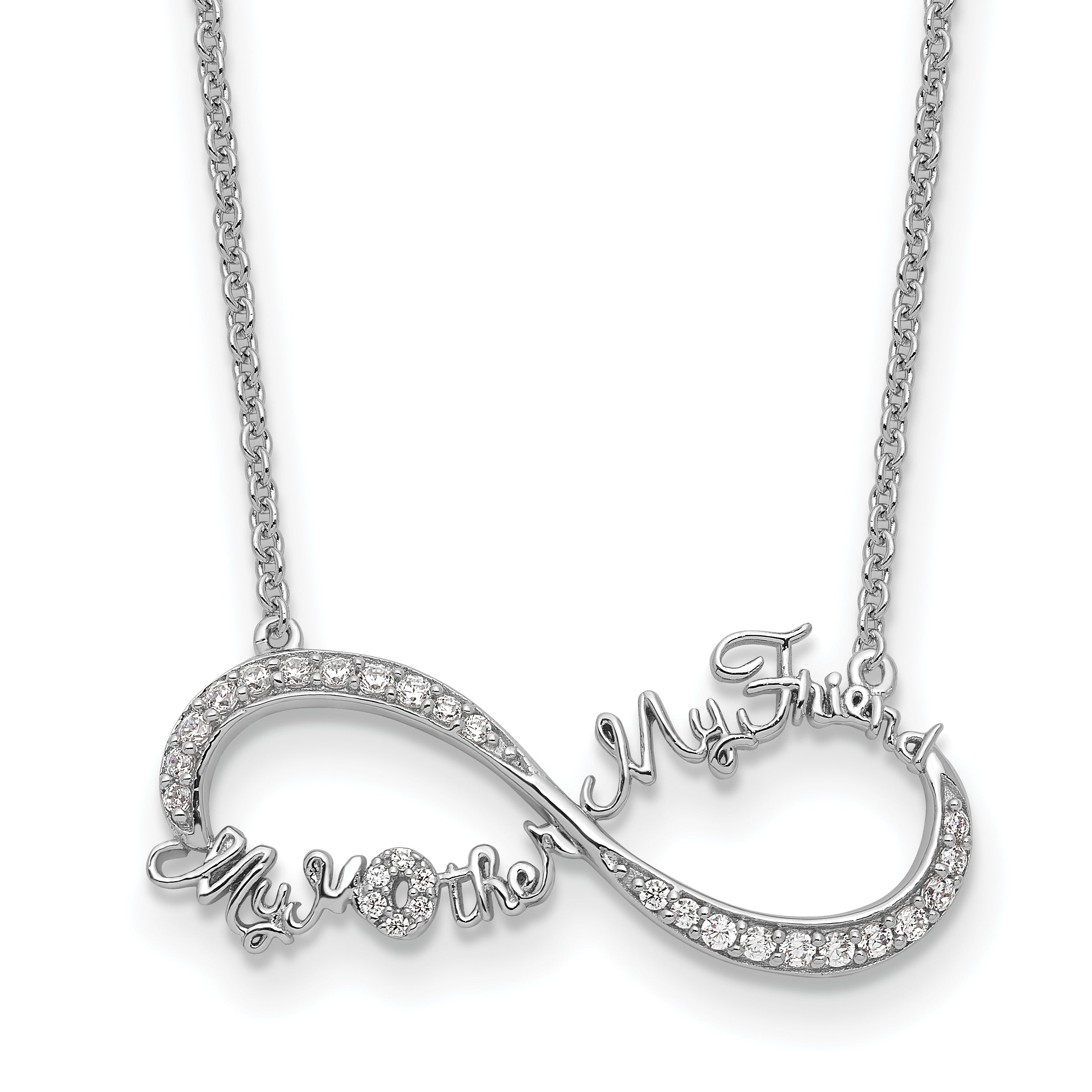Sentimental Expressions Sterling Silver Rhodium-Rhodium-Plated CZ My Mother My Friend 18in Necklace Main image