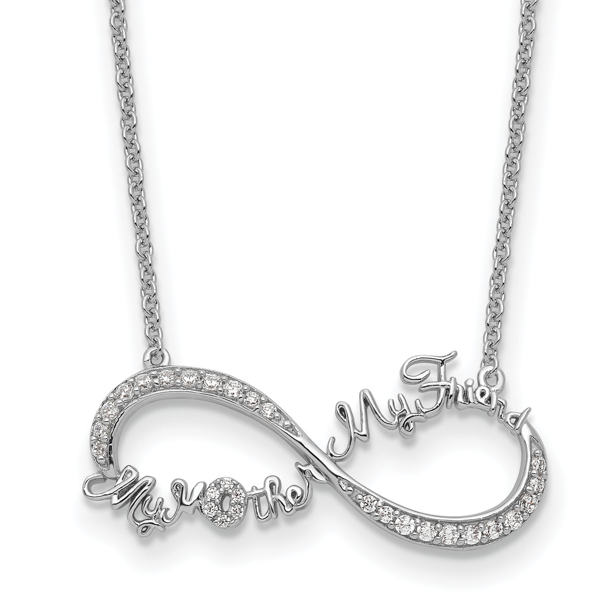 Sentimental Expressions Sterling Silver Rhodium-Rhodium-Plated CZ My Mother My Friend 18in Necklace