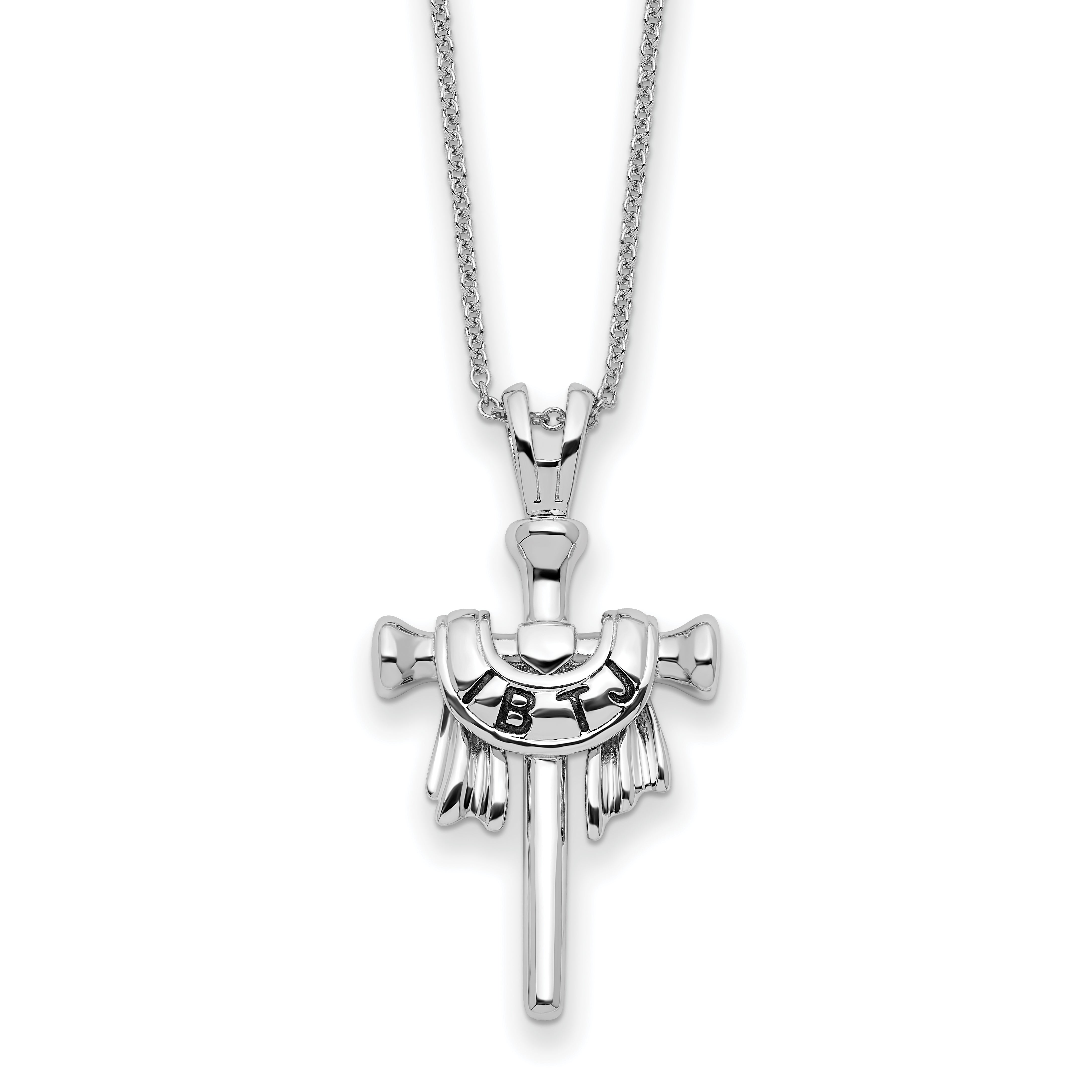 Sterling Silver Antiqued IBTJ (I belong to Jesus) Cross 22in with Sentiment Necklace
