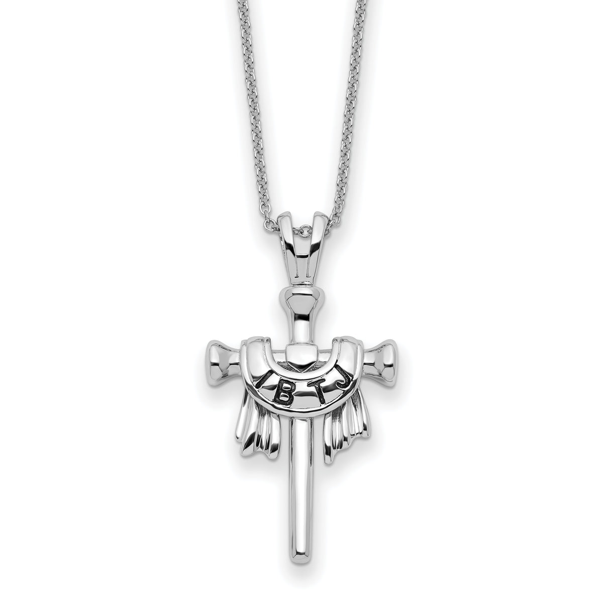 Sterling Silver Antiqued IBTJ (I belong to Jesus) Cross 22in with Sentiment Necklace