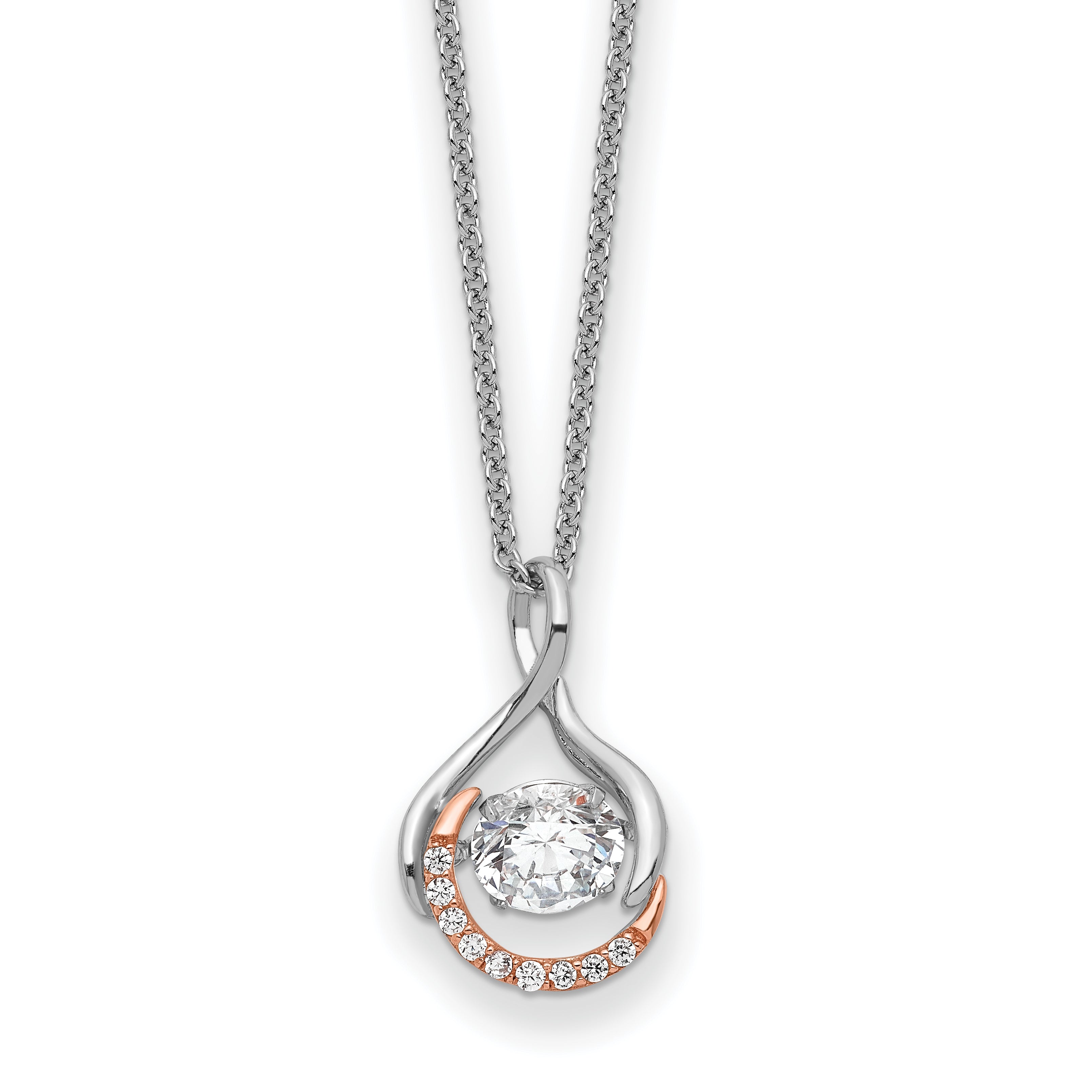 Sentimental Expressions Sterling Silver Rose-tone SS and Rose-Tone Vibrant CZ Warm Embrace 18in Necklace Main image