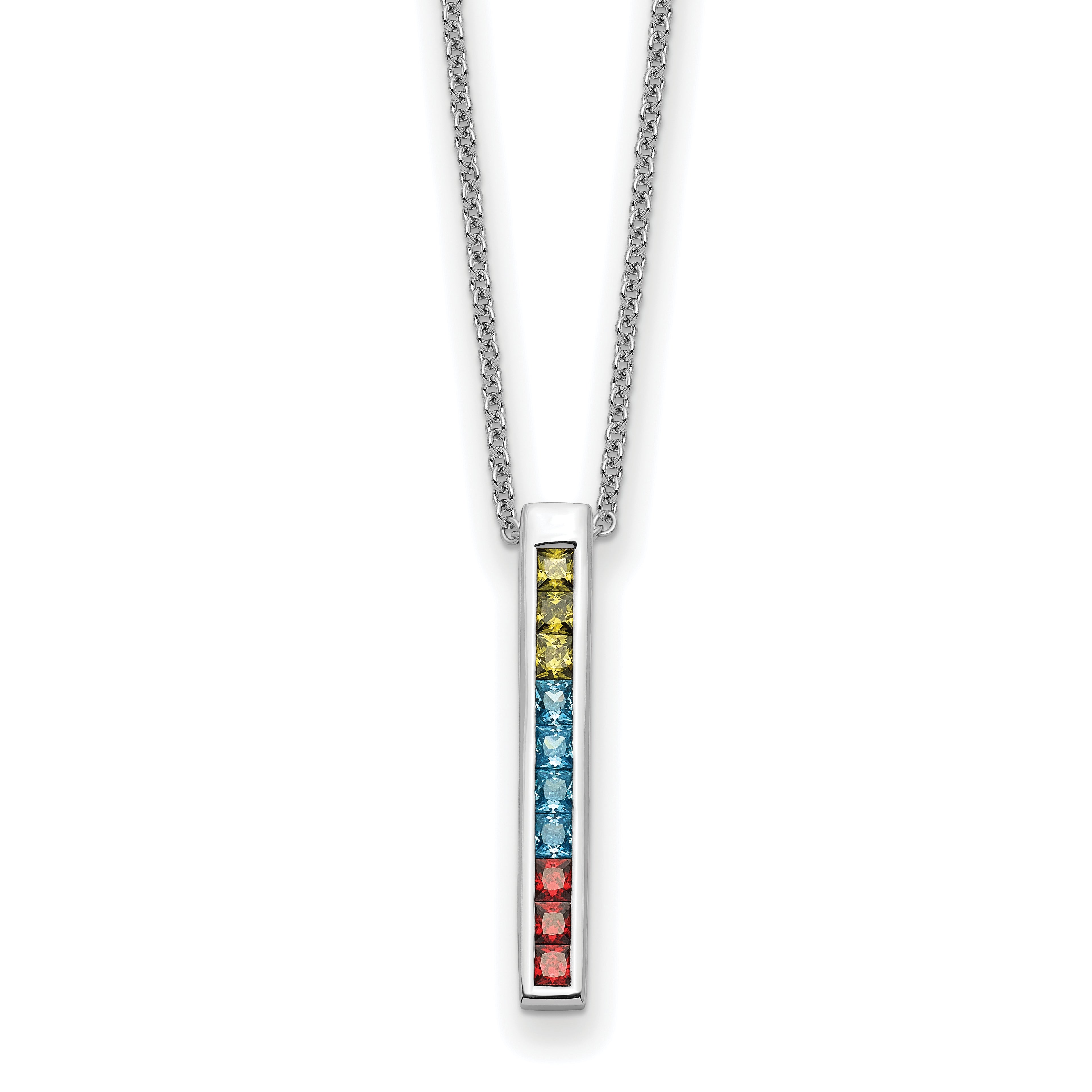 Sentimental Expressions Sterling Silver Rhodium-Rhodium-Plated Multi-Color CZ Color Me Happy 18in Necklace