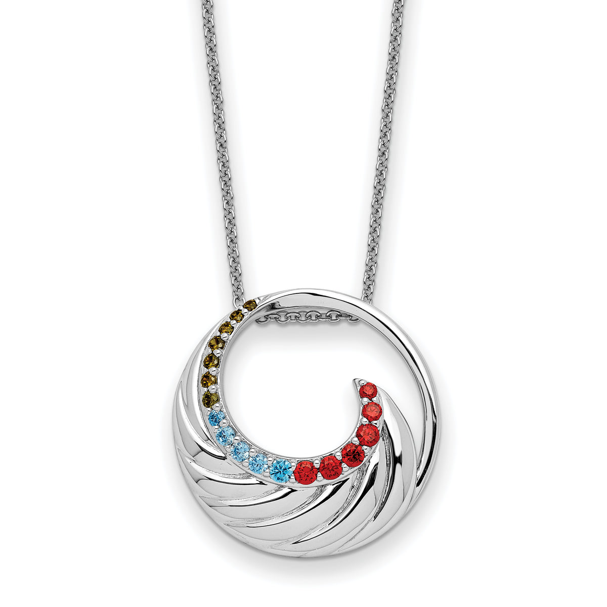 Sentimental Expressions Sterling Silver Rhodium-Rhodium-Plated Multi-color CZ Color Me Happy Circle 18in Necklace