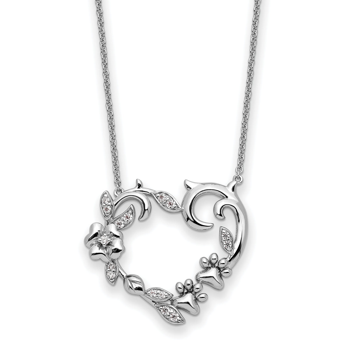 Sentimental Expressions Sterling Silver Rhodium-Rhodium-Plated CZ My Special Pet Heart 18in Necklace