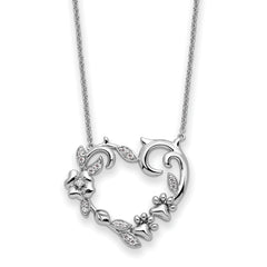 Sentimental Expressions Sterling Silver Rhodium-Rhodium-Plated CZ My Special Pet Heart 18in Necklace