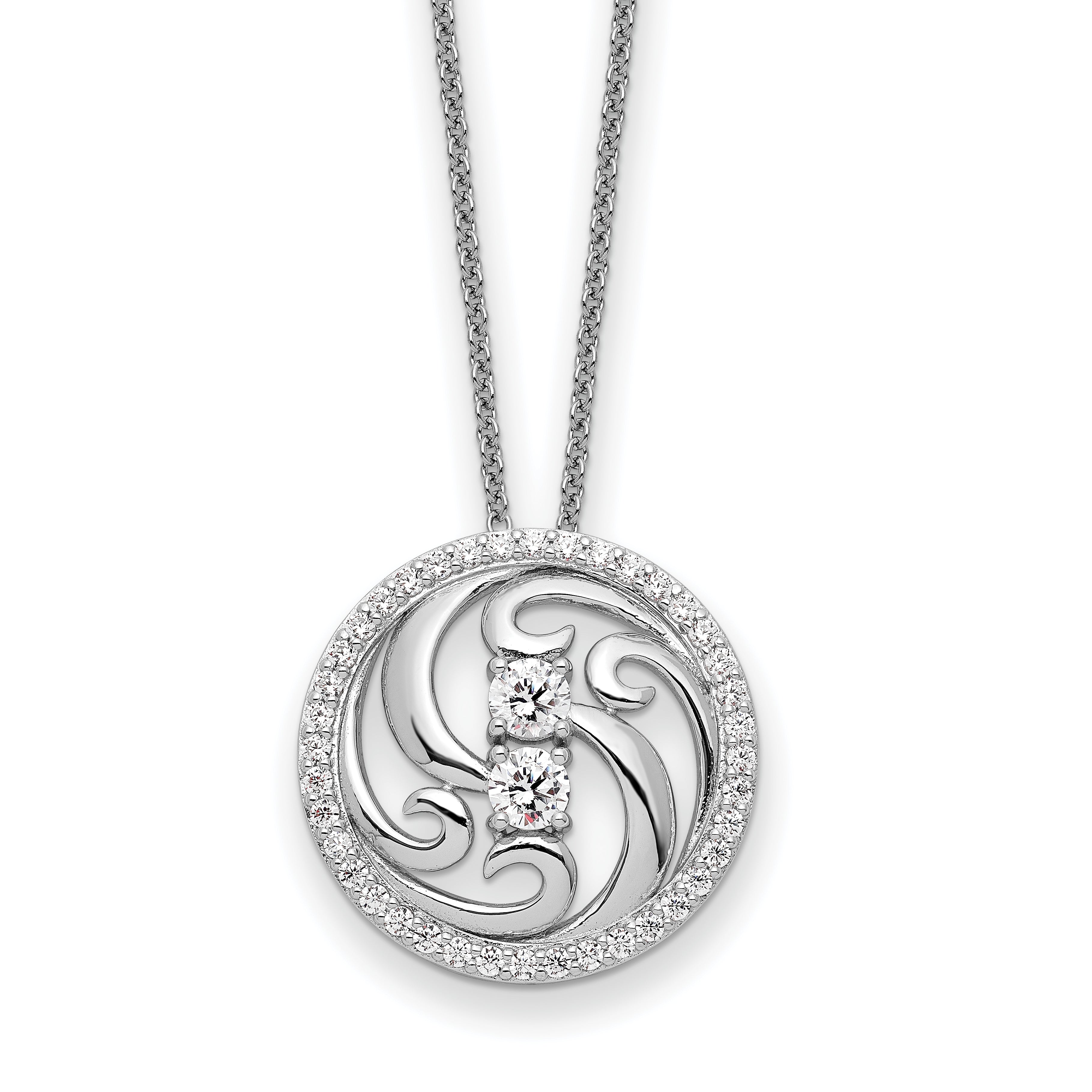 Sentimental Expressions Sterling Silver Rhodium-Rhodium-Plated CZ Through The Years Swirl Circle 18in Necklace