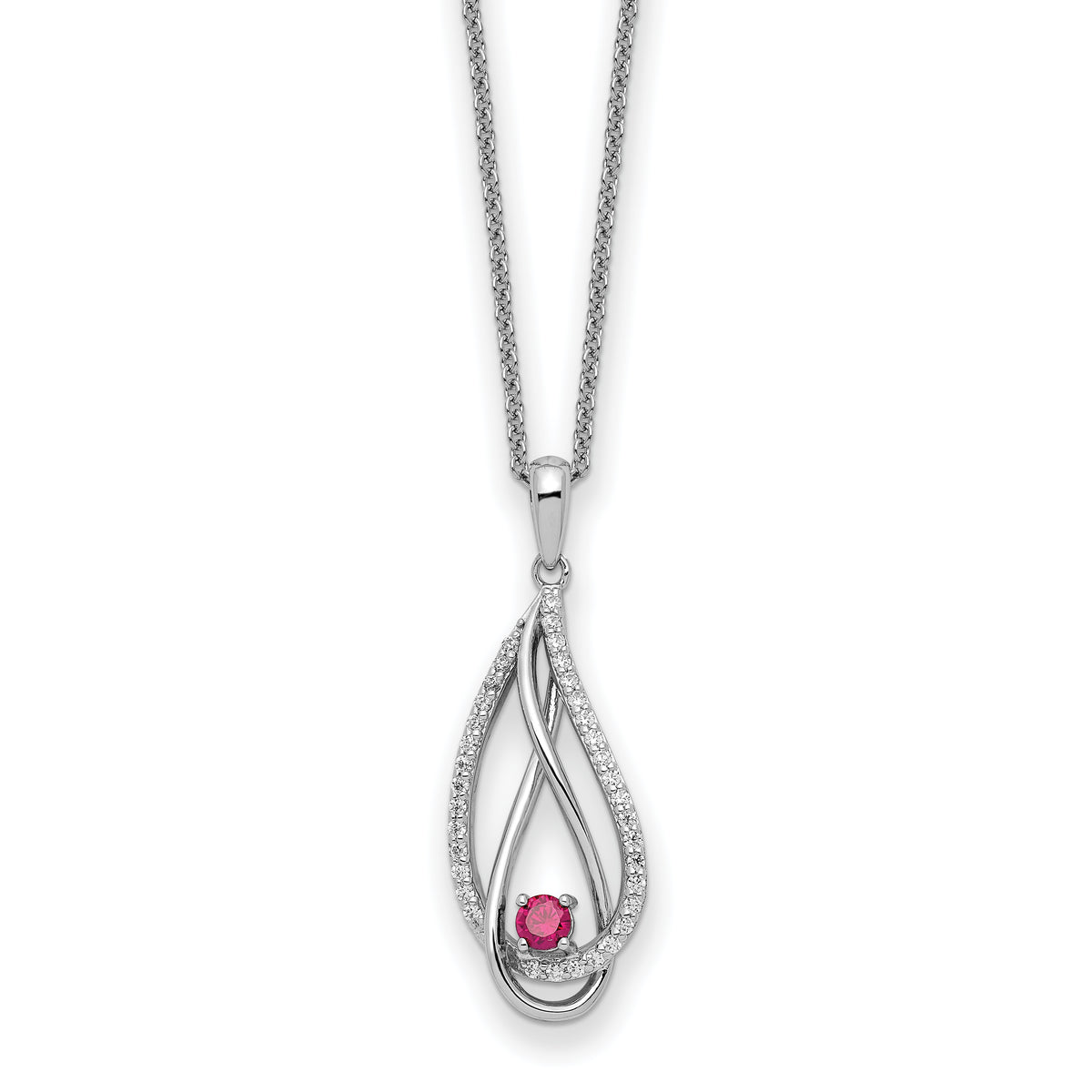 Sentimental Expressions Sterling Silver Rhodium-Rhodium-Plated Jul CZ Always in my Heart Birthstone 18in Necklace