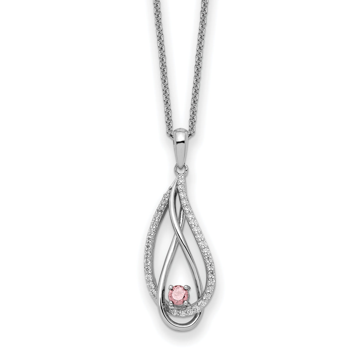 Sentimental Expressions Sterling Silver Rhodium-Rhodium-Plated Oct CZ Always in my Heart Birthstone 18in Necklace