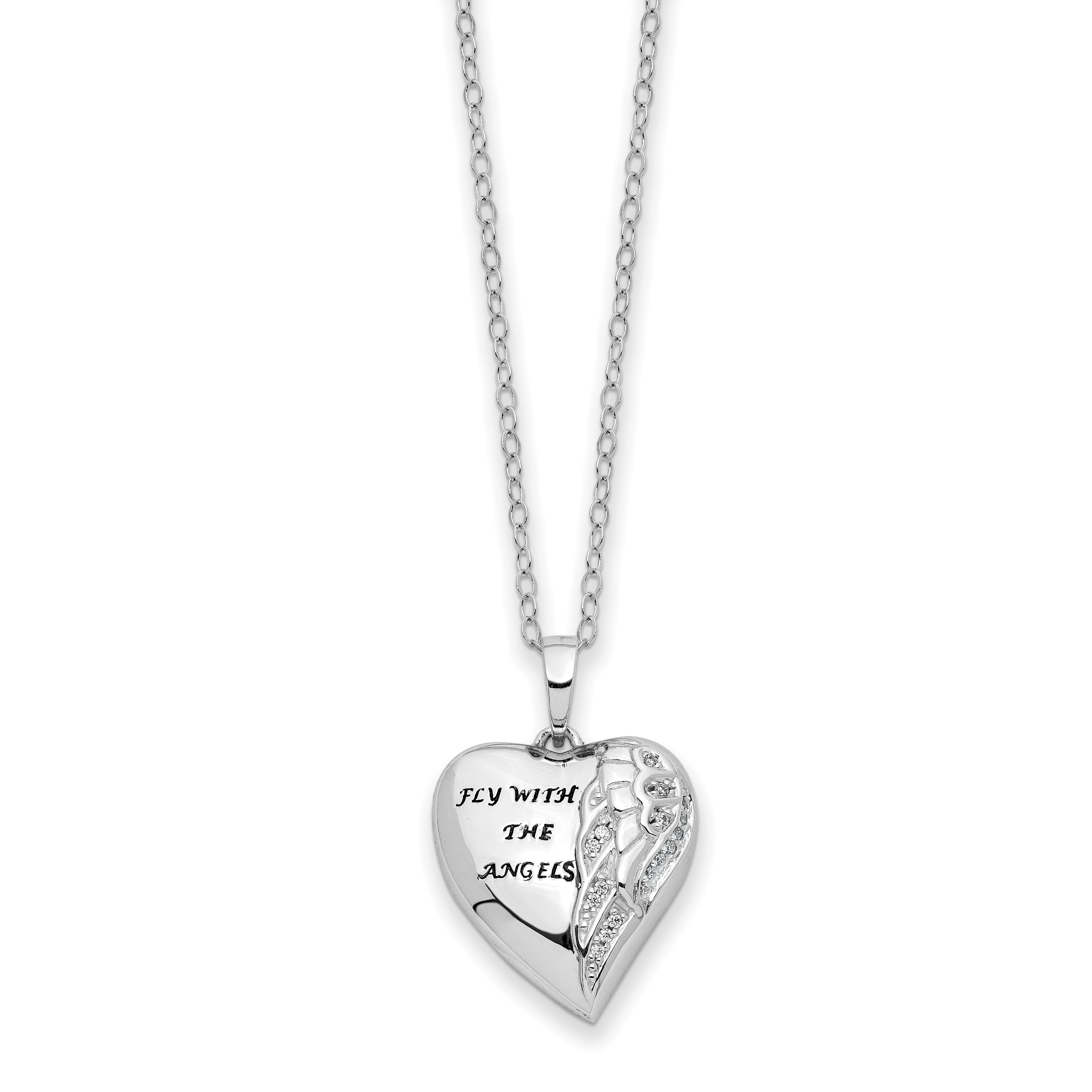 Sentimental Expressions Sterling Silver Rhodium-plated Antiqued CZ Fly With The Angels Ash Holder 18 Inch Necklace Secondary image