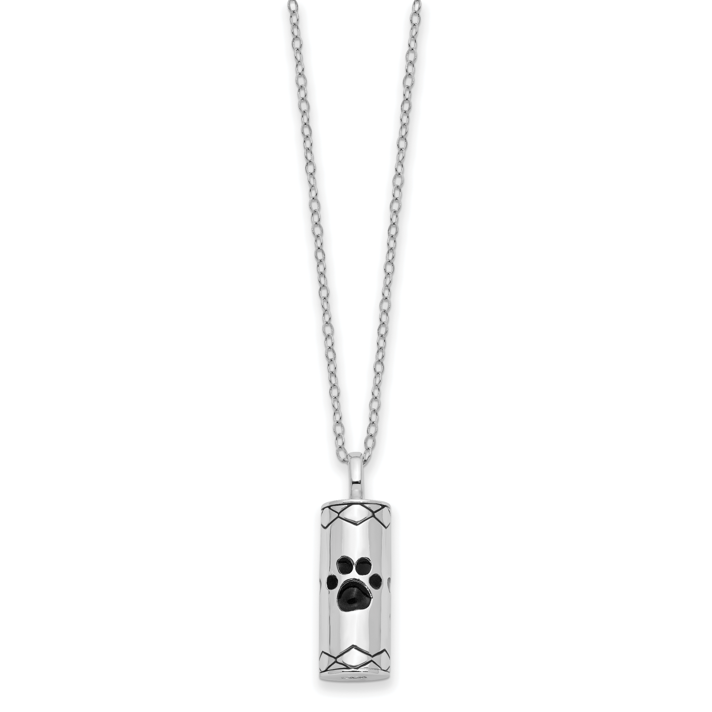 Sentimental Expressions Sterling Silver Rhodium-plated Antiqued Cylinder with Paws Ash Holder 18 Inch Necklace Secondary image
