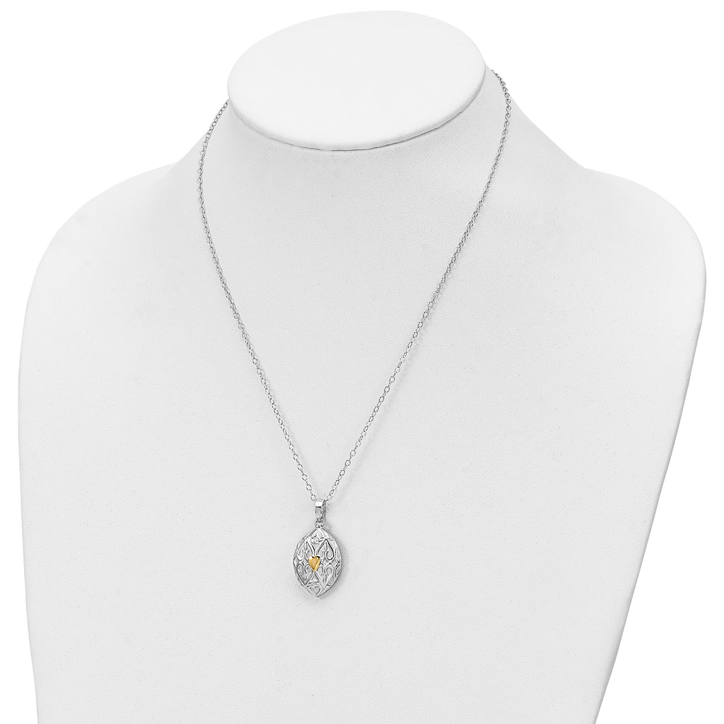 Sentimental Expressions Sterling Silver Rhodium-plated Gold-tone Heart in Egg Shaped Ash Holder 18 Inch Necklace