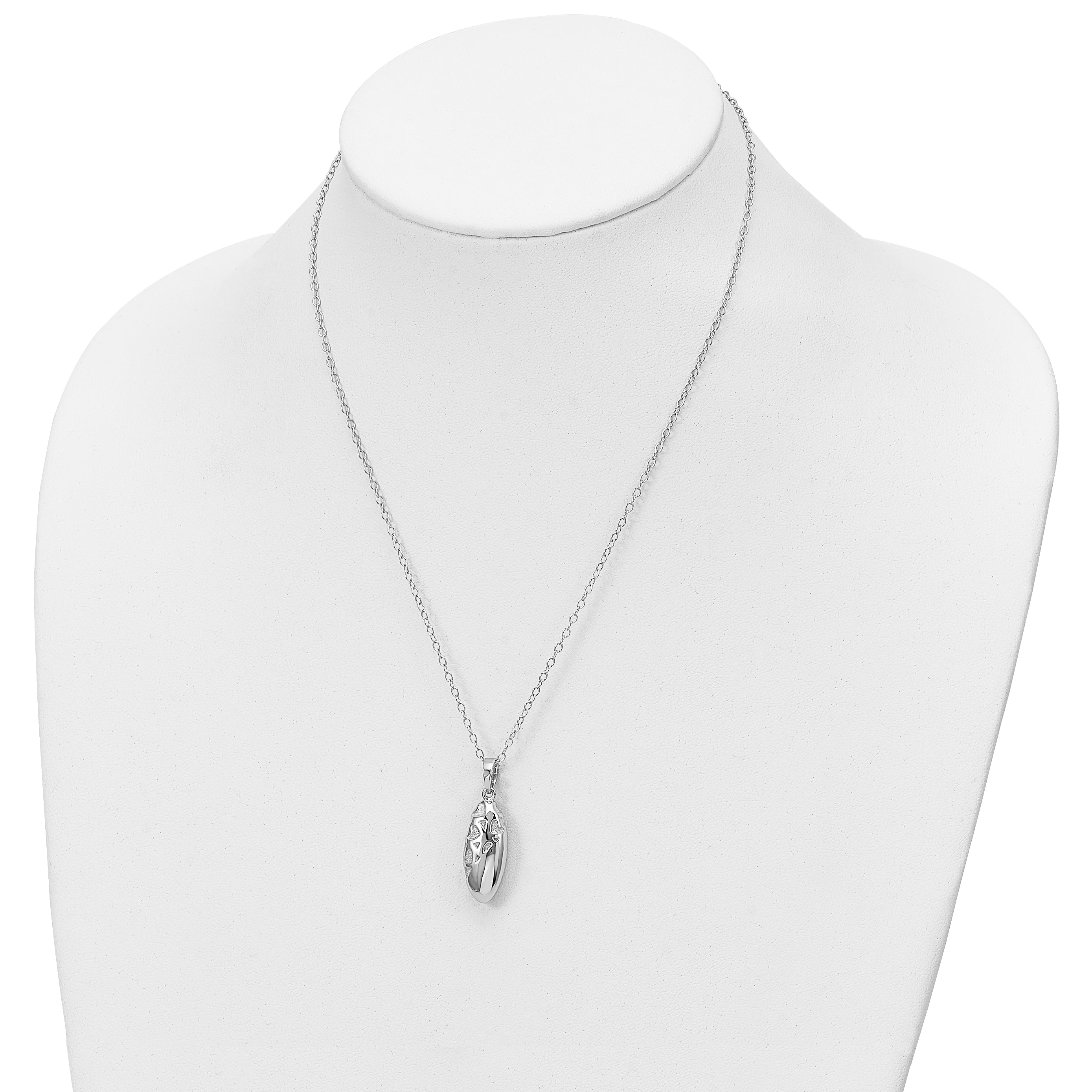 Sentimental Expressions Sterling Silver Rhodium-plated Scrolled Hearts Ash Holder 18 Inch Necklace
