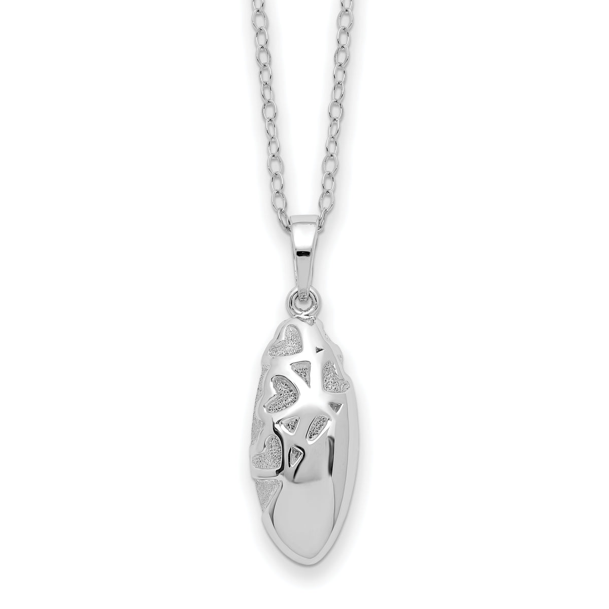 Sentimental Expressions Sterling Silver Rhodium-plated Scrolled Hearts Ash Holder 18 Inch Necklace