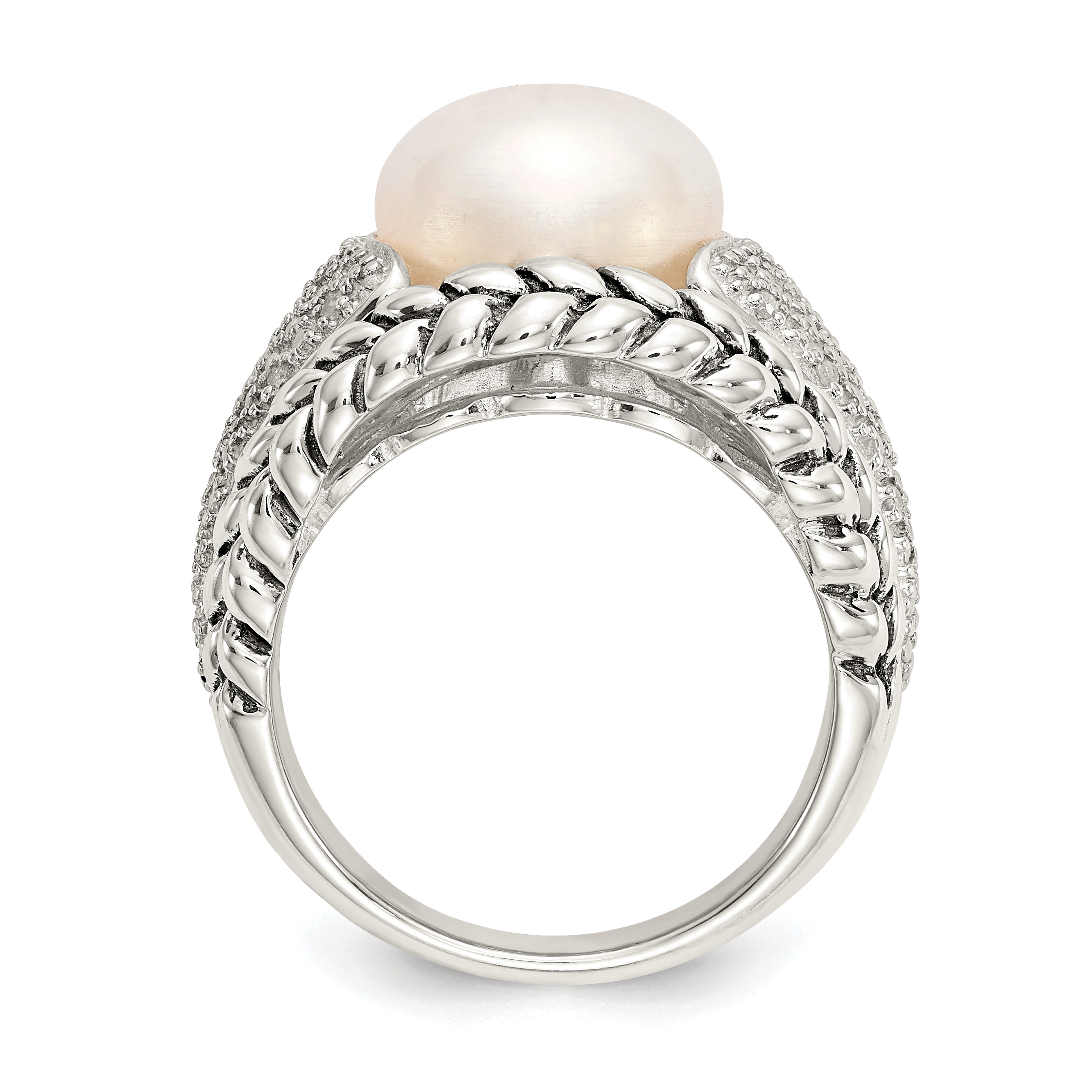 Shey Couture Sterling Silver Antiqued Freshwater Cultured Pearl and Diamond Ring Secondary image