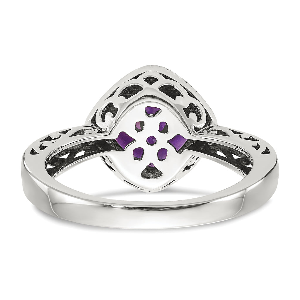 Shey Couture Sterling Silver with 14K Accent Antiqued Cushion Amethyst Ring