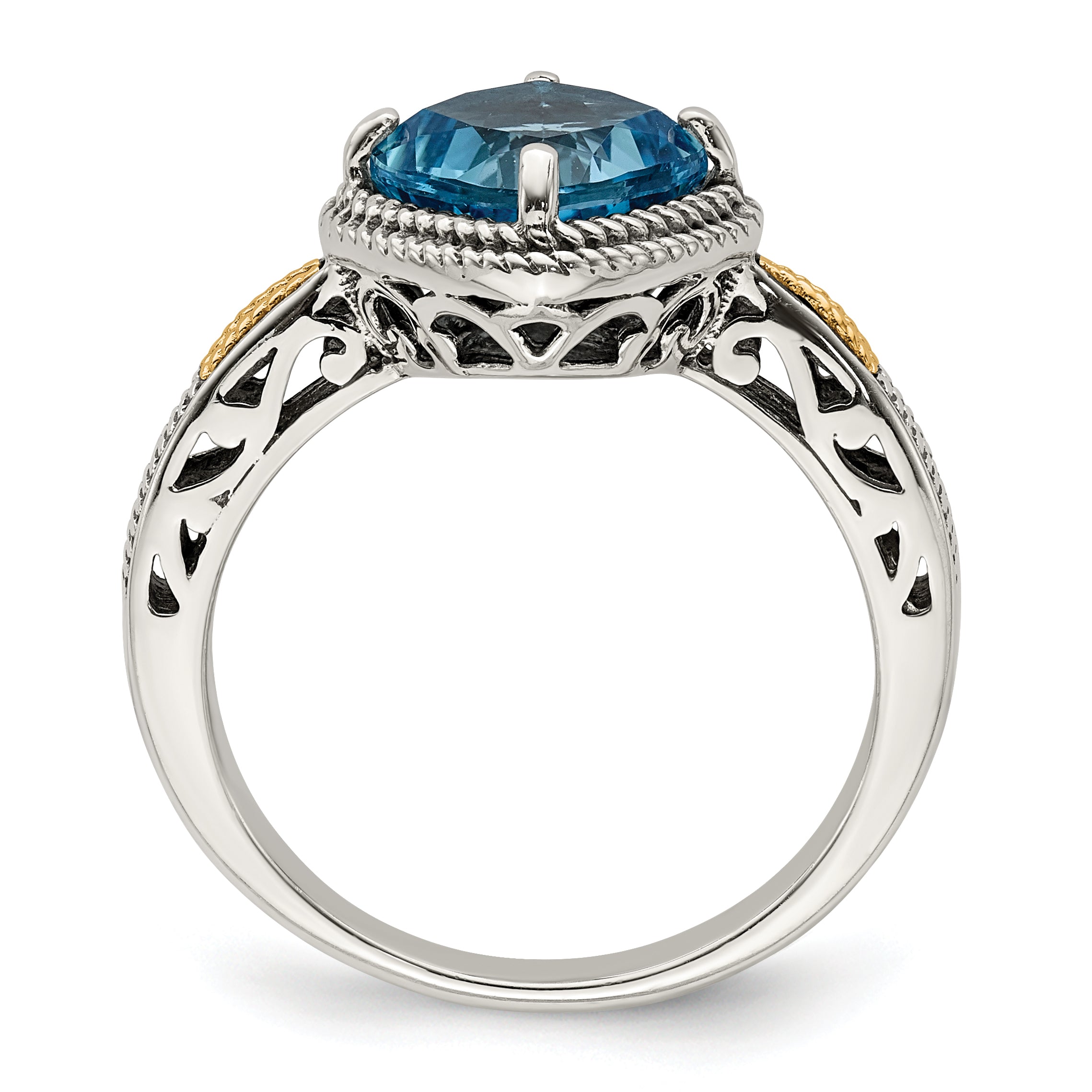 Shey Couture Sterling Silver with 14K Accent Antiqued Cushion Blue Topaz Ring