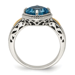 Shey Couture Sterling Silver with 14K Accent Antiqued Cushion Blue Topaz Ring