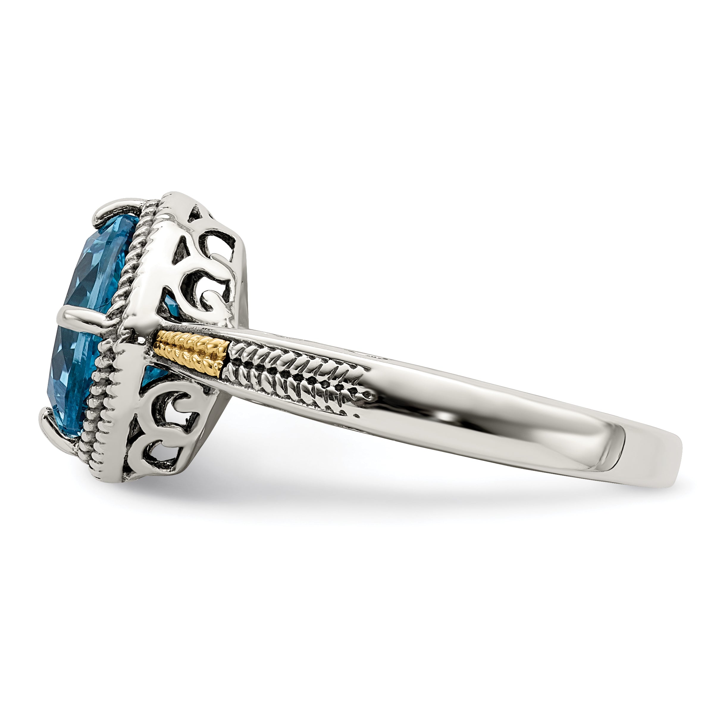 Shey Couture Sterling Silver with 14K Accent Antiqued Cushion Blue Topaz Ring
