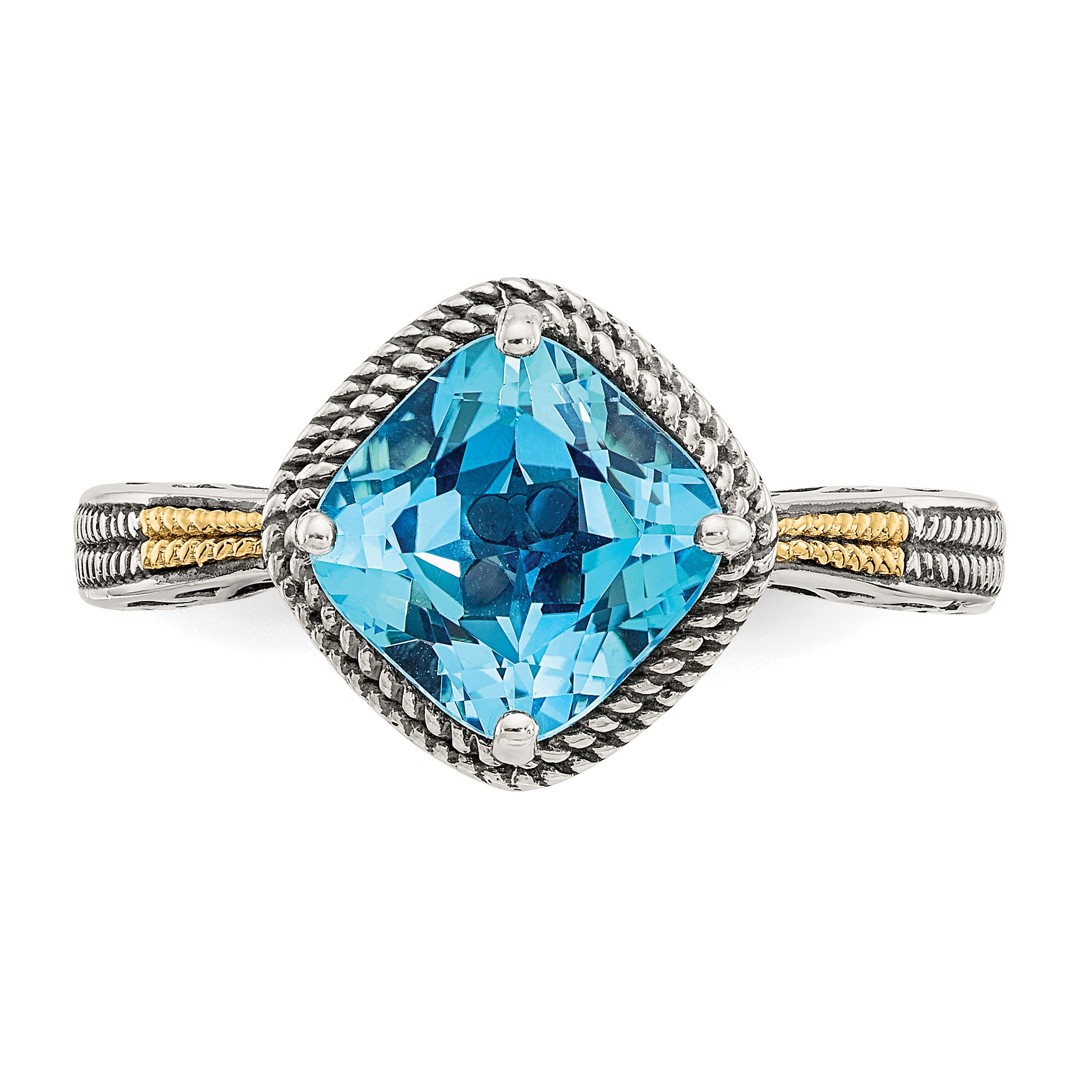 Shey Couture Sterling Silver with 14K Accent Antiqued Cushion Blue Topaz Ring